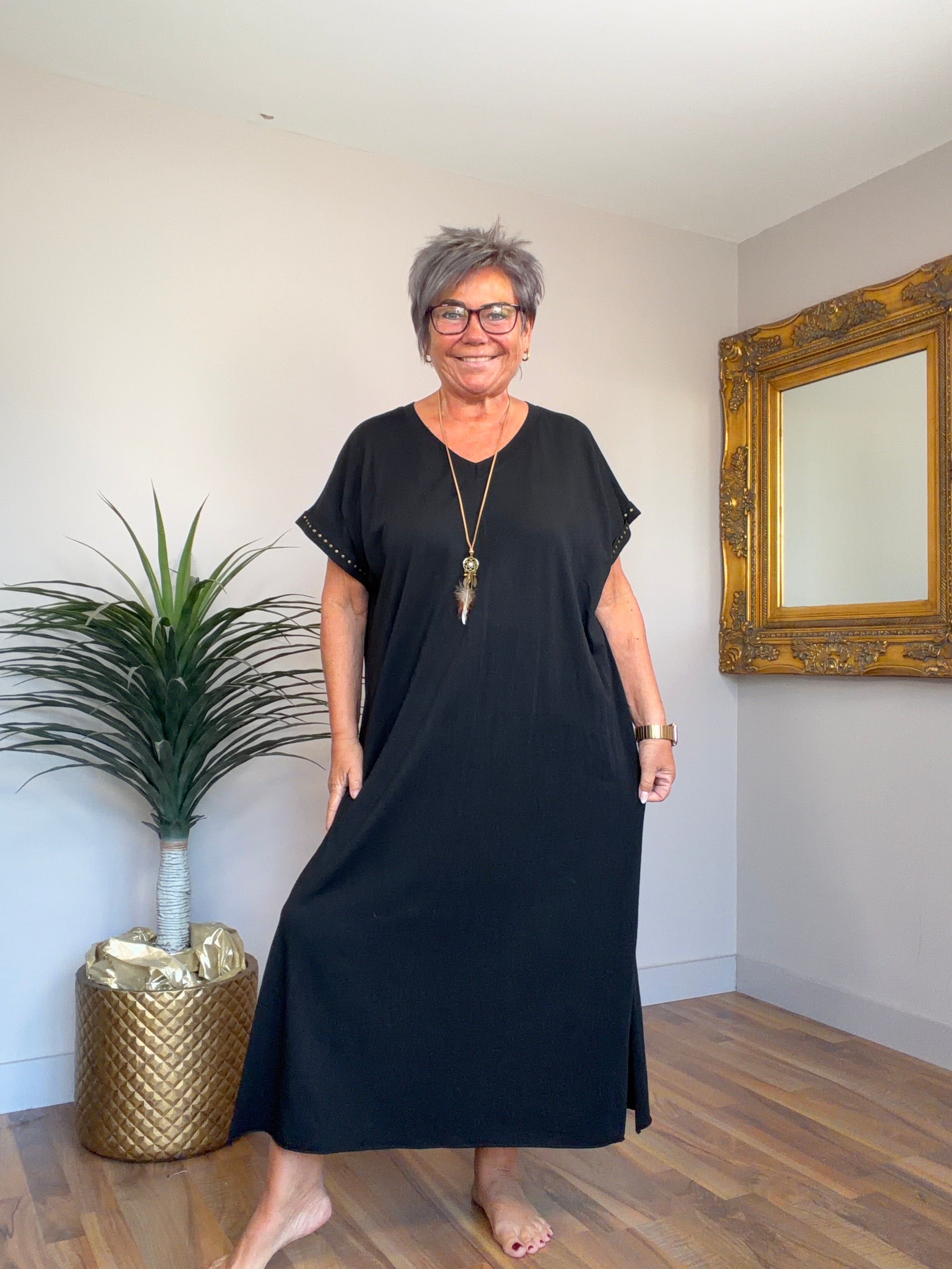 Jody Cotton/Jersey V Neck Dress