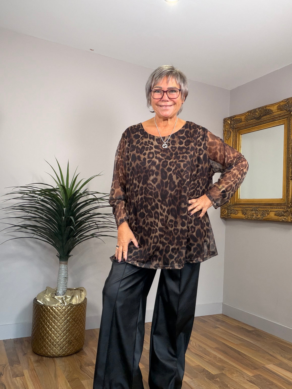 Animal Print Sheer Top