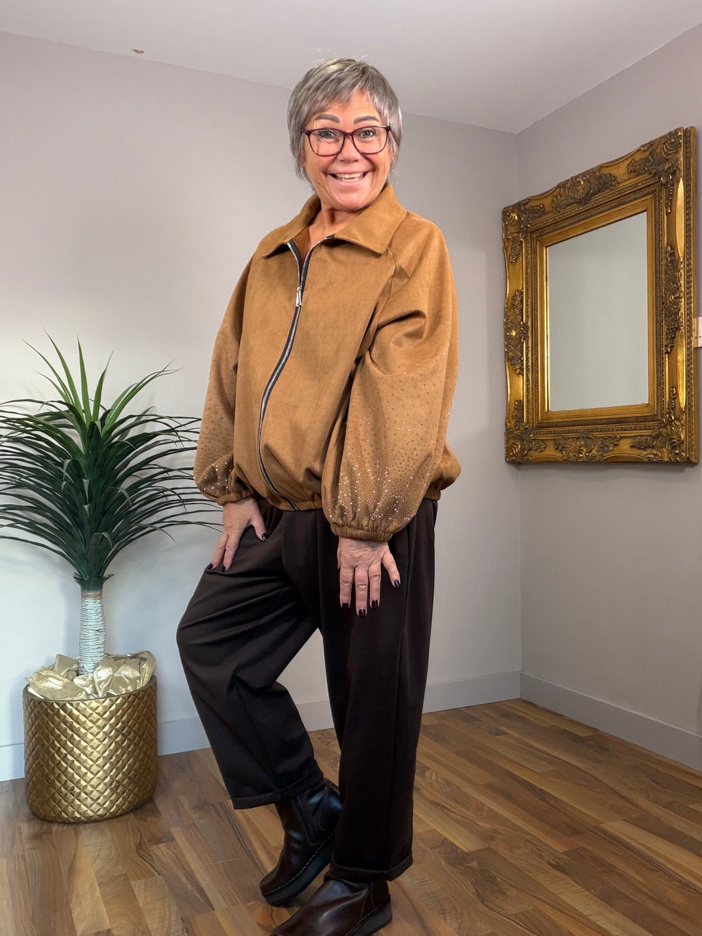 Faux Suede Glitz Bomber
