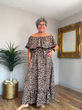 🔥 Sale No Return - Animal Print Frill Bardot Dress
