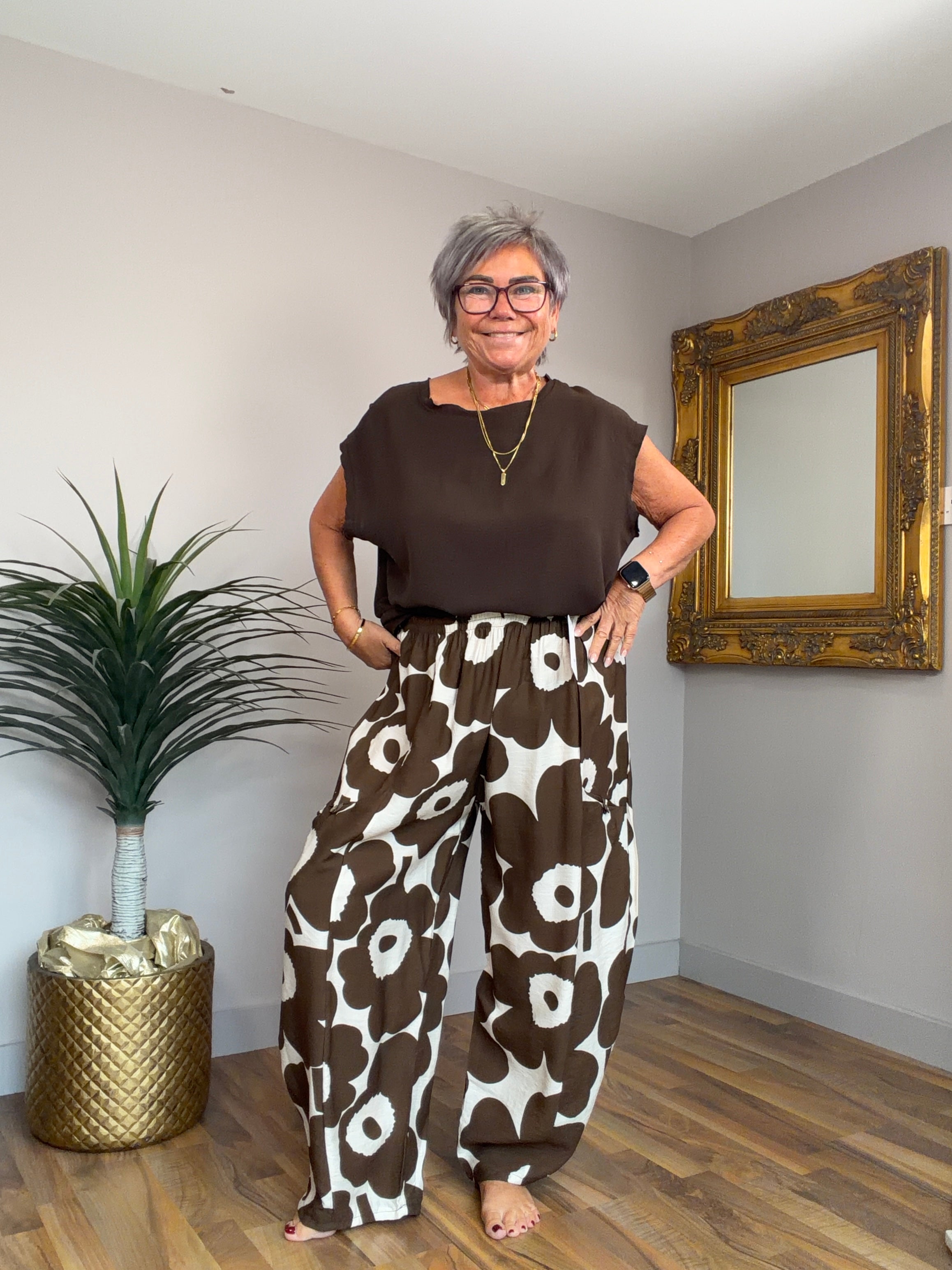 Floral Barrel Leg Lightweight Pants