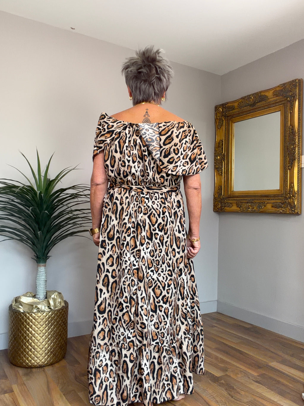 Animal Print Frill Bardot Dress