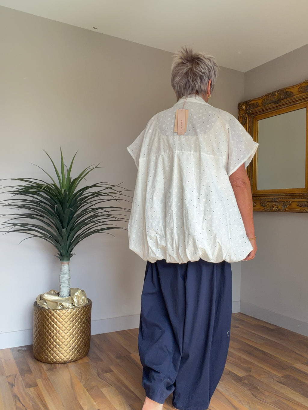 Ecru Broiderie Anglaise Puff  Hem Top