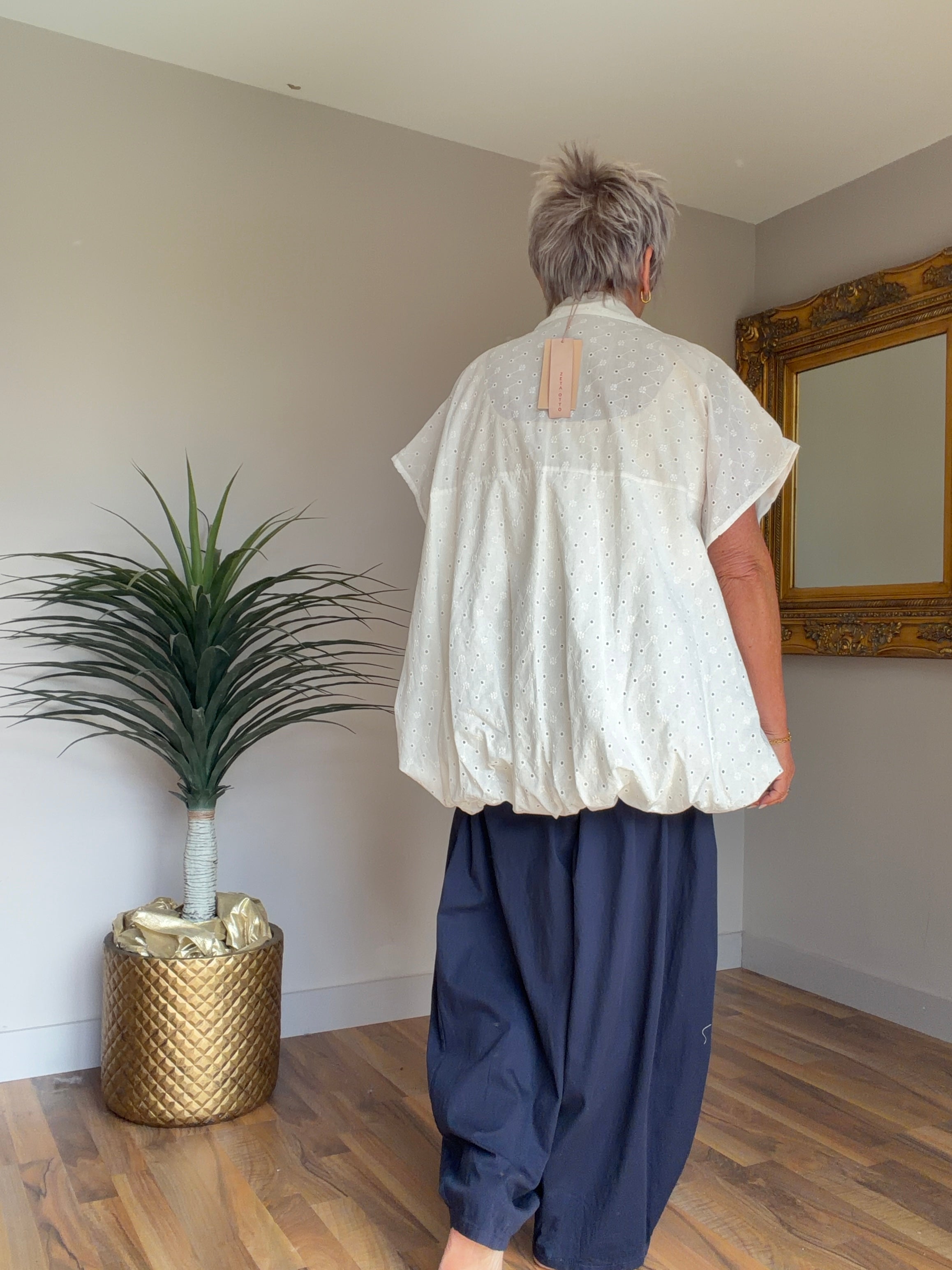 Ecru Broiderie Anglaise Puff  Hem Top