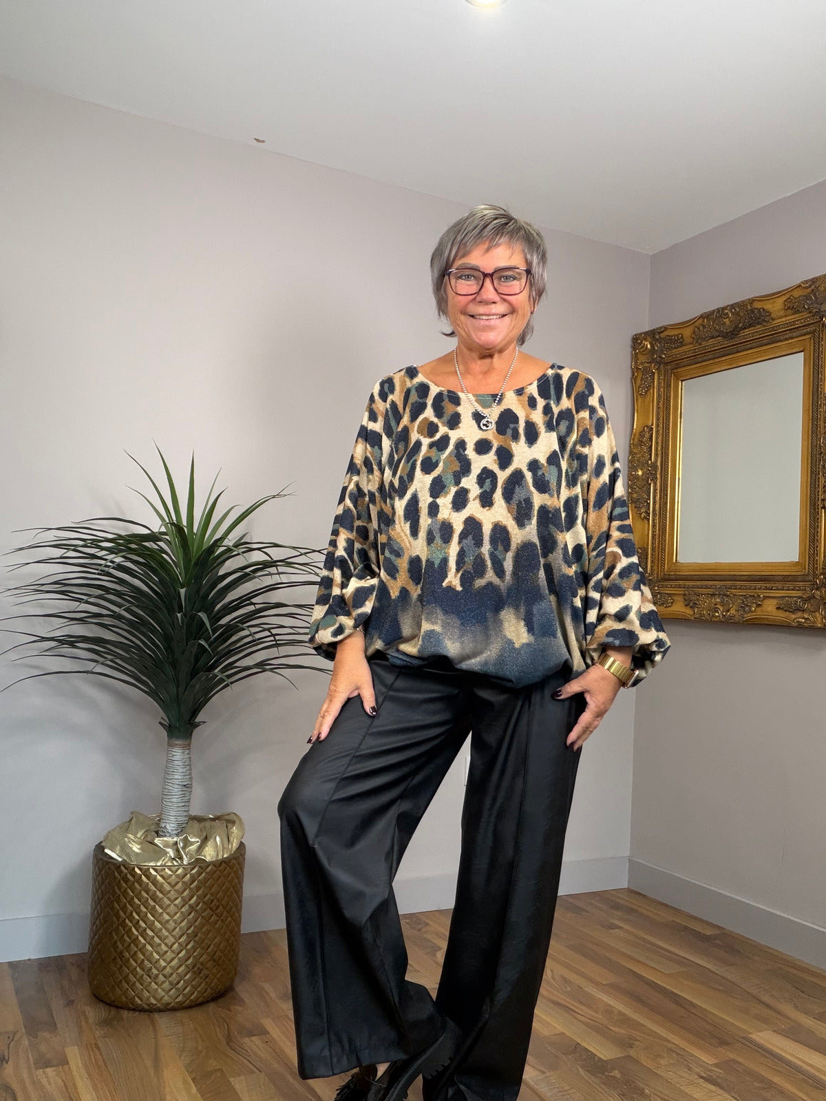 Animal Print Balloon Hem Top