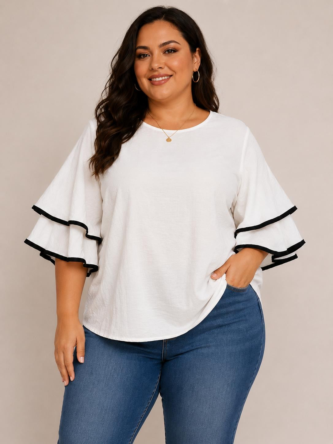 🔥 Sale No Return - Piped Ruffle Sleeve Top