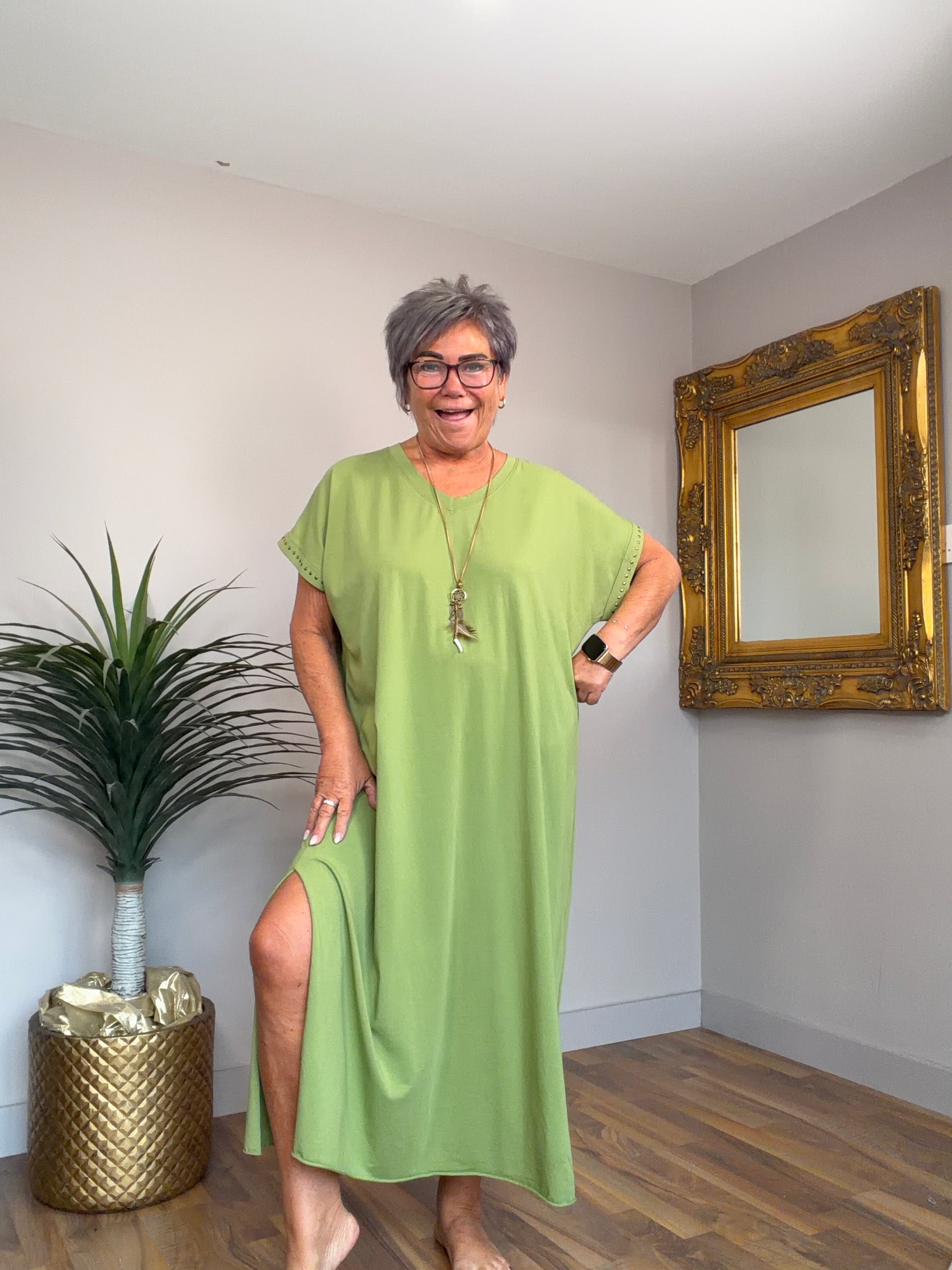 Jody Cotton/Jersey V Neck Dress
