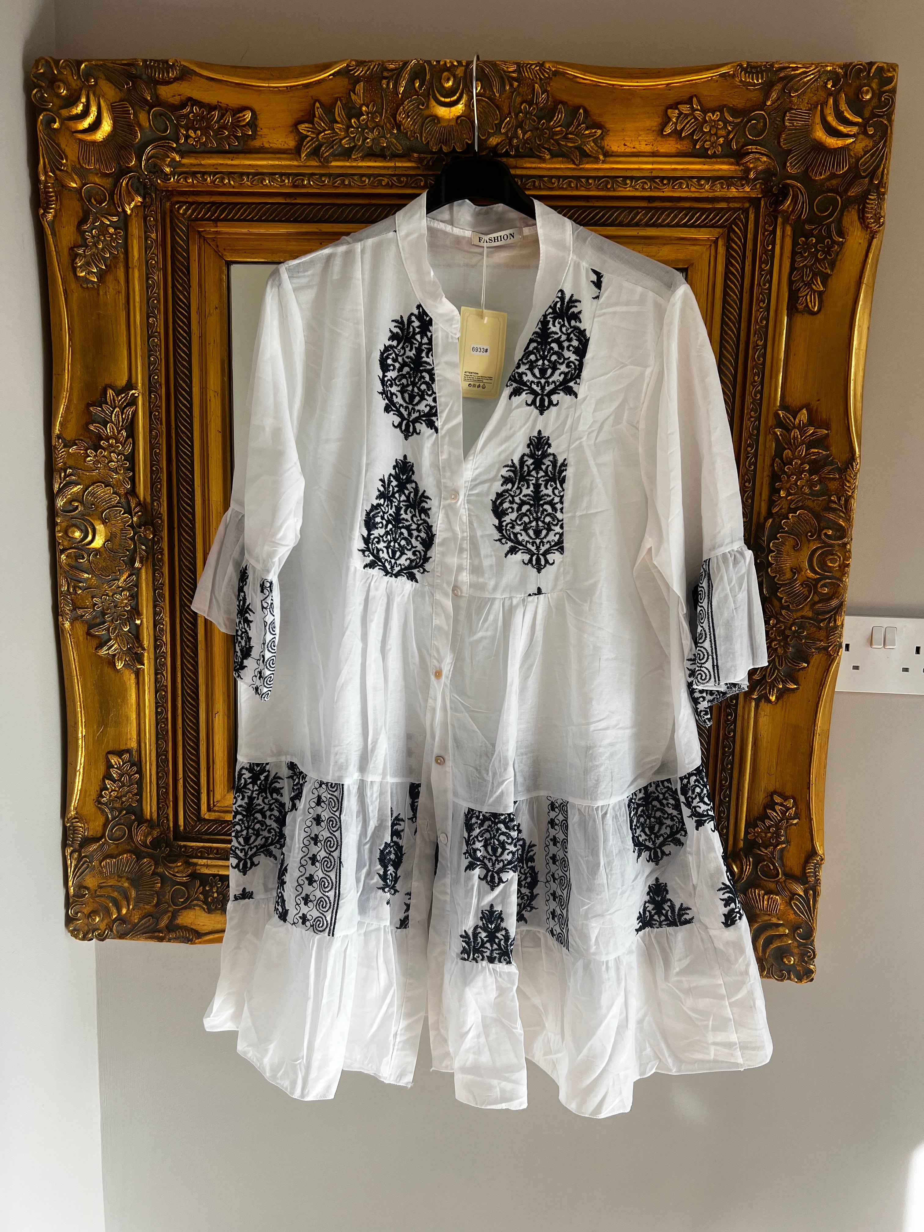 Lightweight White & Navy Smock Tunic