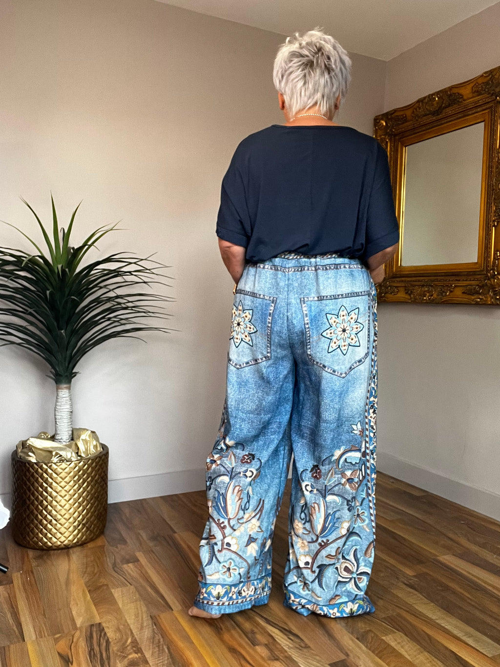 Navy Tone Flower Palazzos