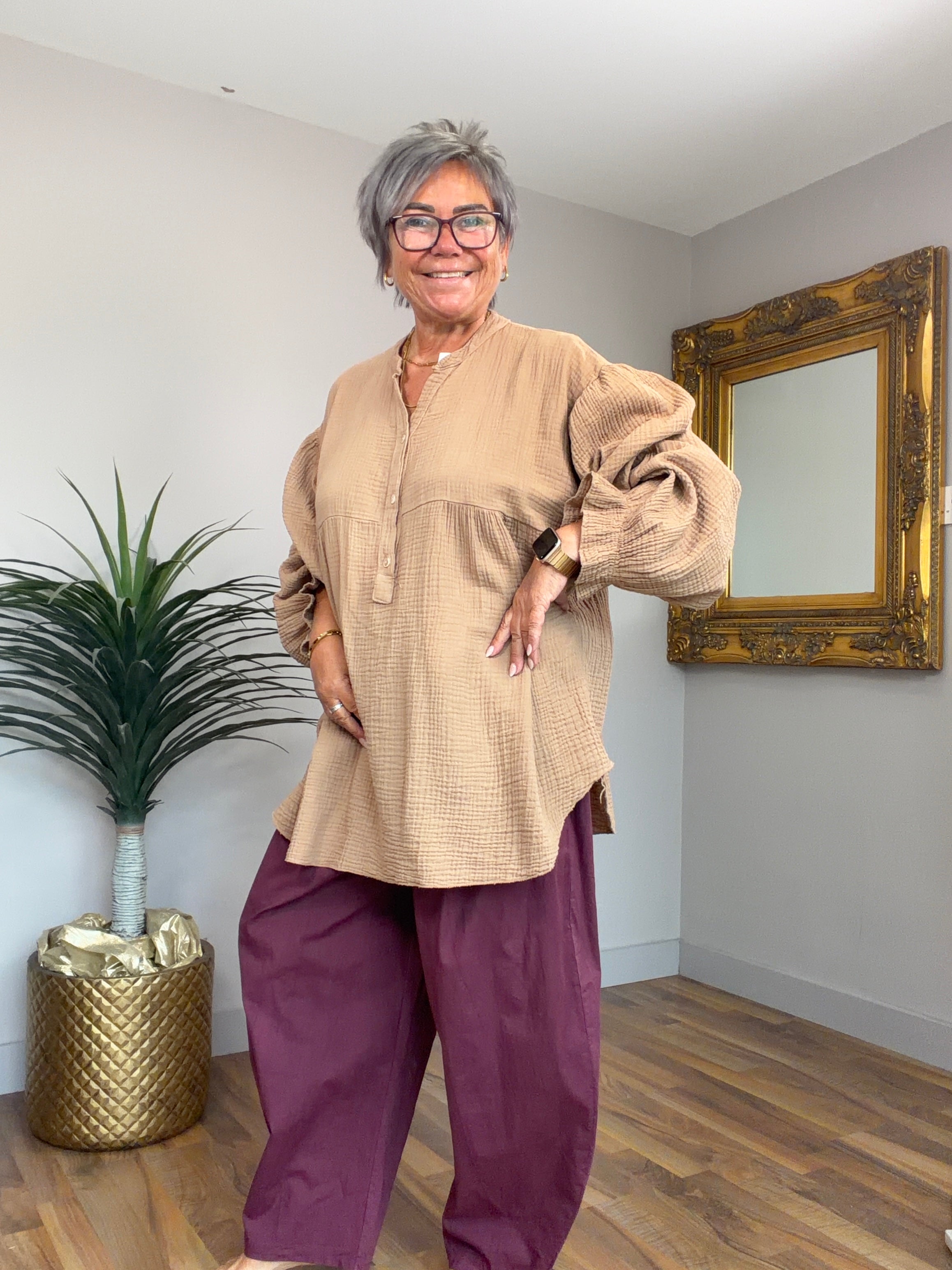 Plain 3 Button Smock Style Top