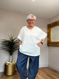 Pale Blue Trimmed V Neck T-Shirt