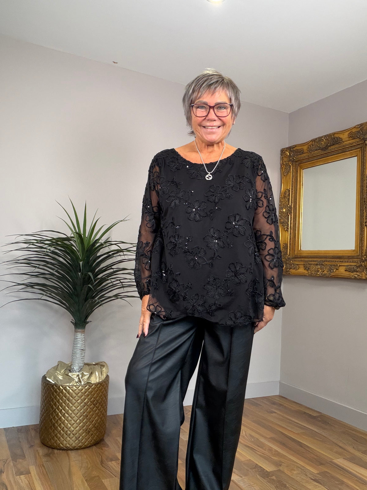 Embroidered Sheer Floral Top