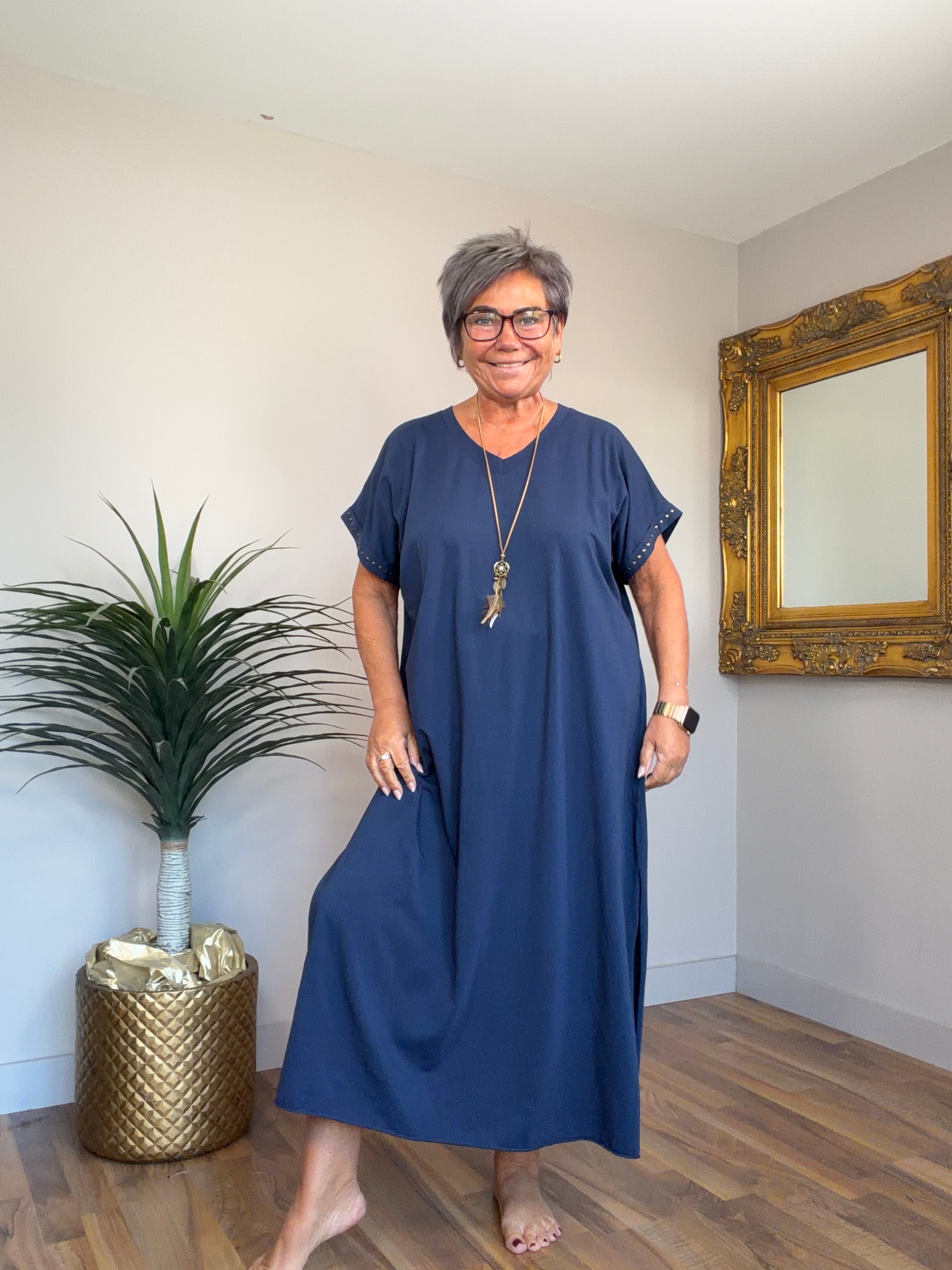 Jody Cotton/Jersey V Neck Dress