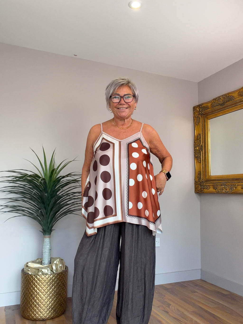 Porscha Silk Mix Polka Dot Vest Top