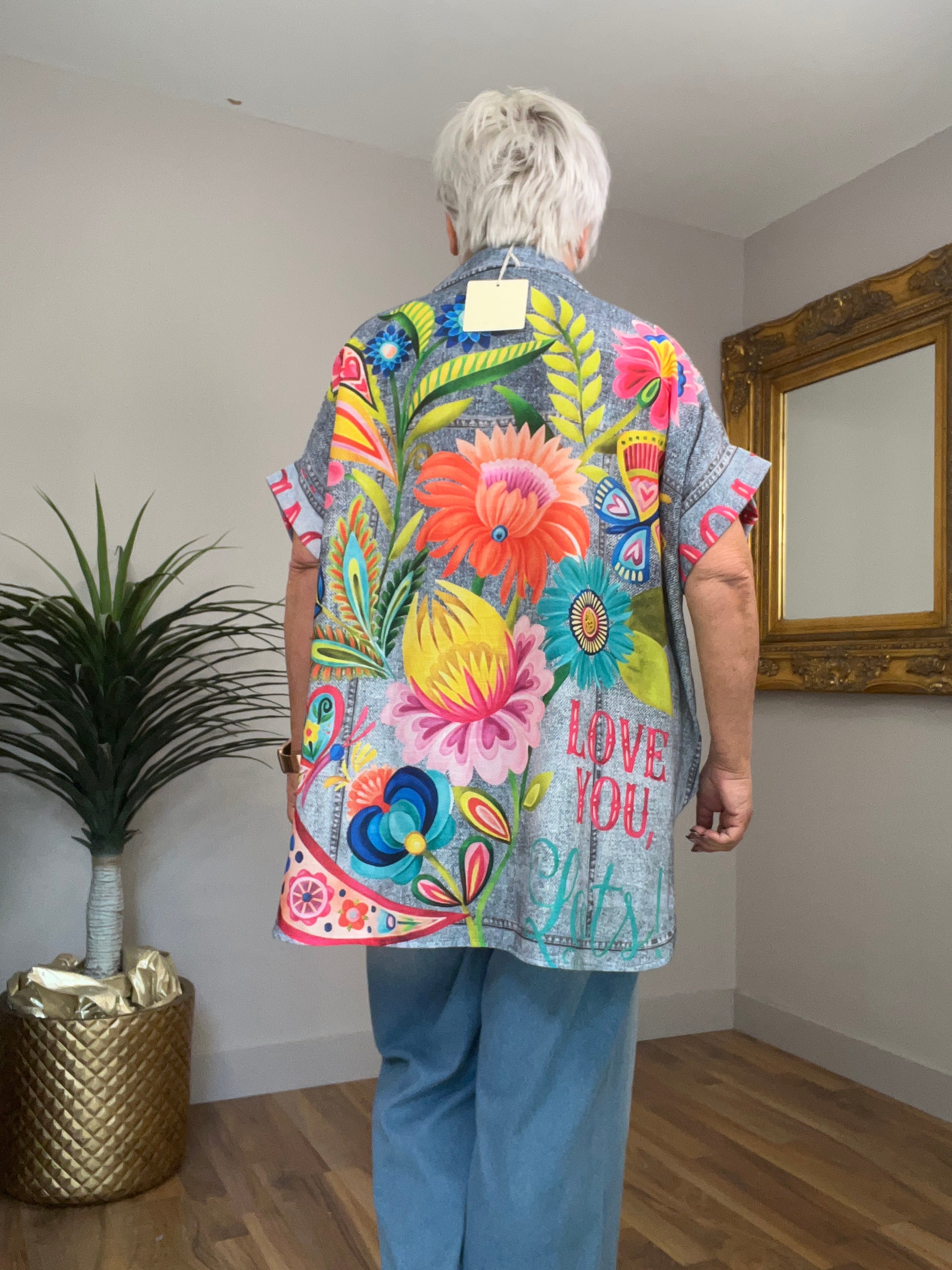 🔥 Sale No Return - Floral Denim Look Shirt