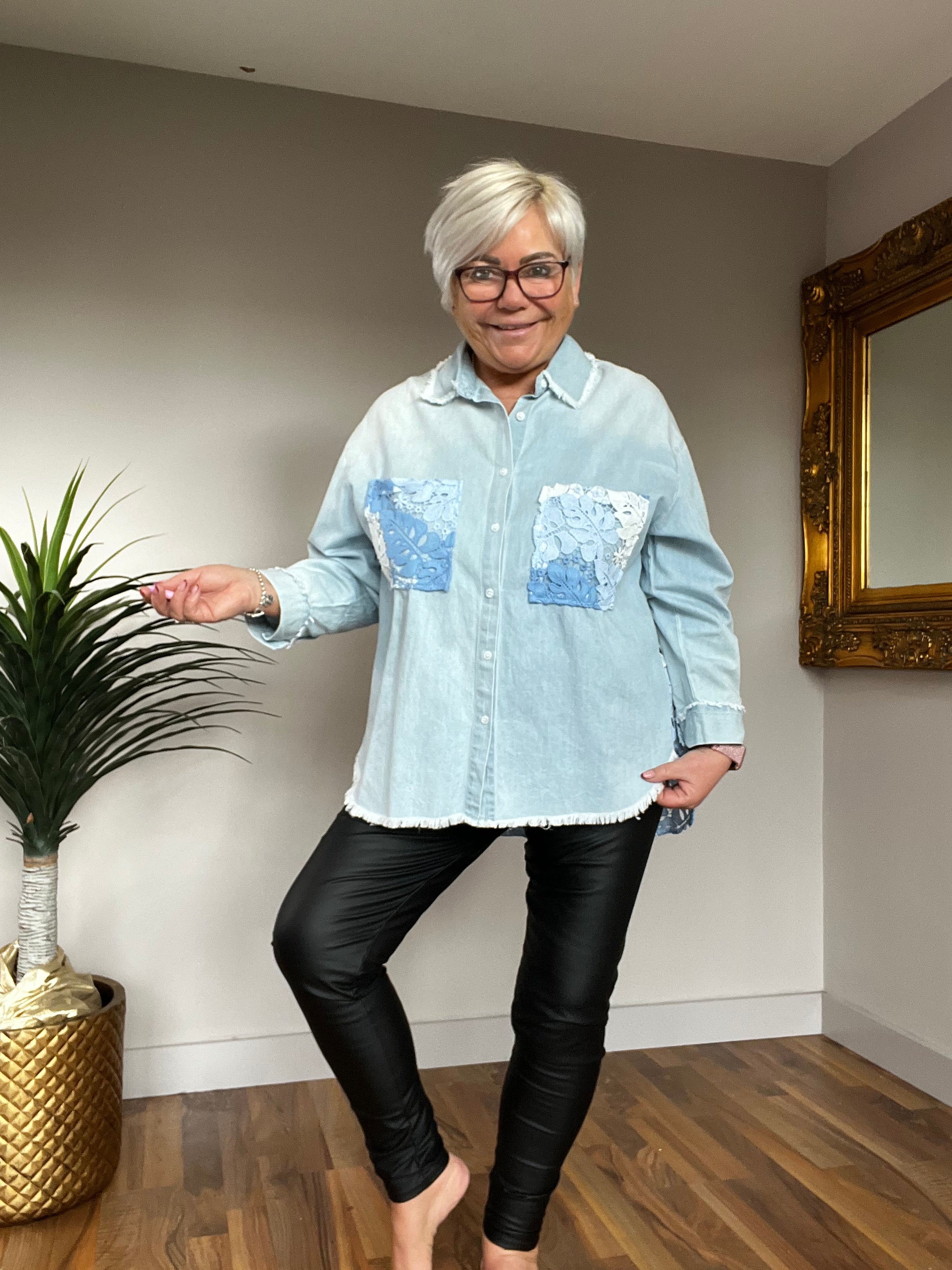 🔥 Sale No Return - Dannie Light Denim Crochet Shirt