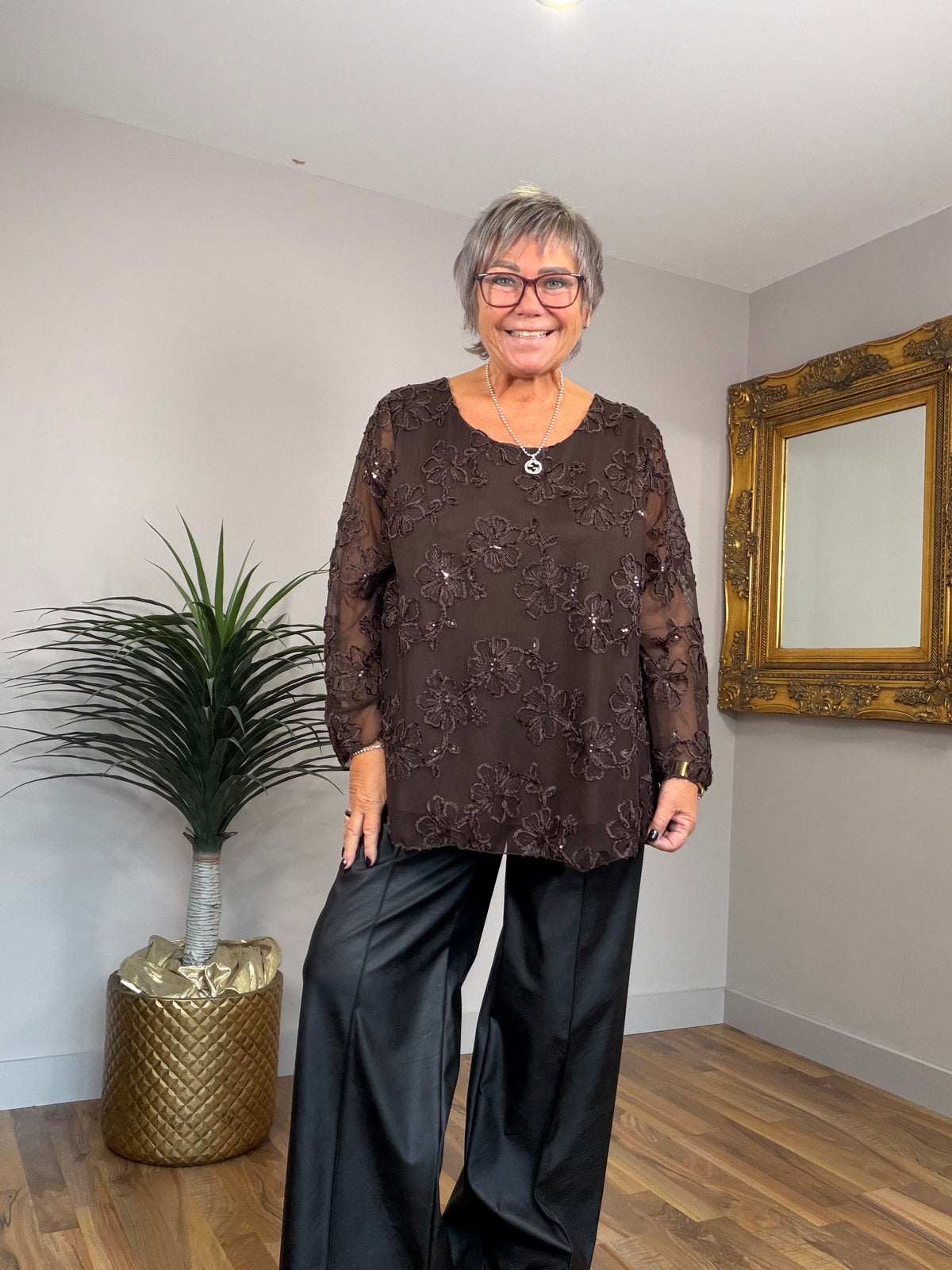 Embroidered Sheer Floral Top