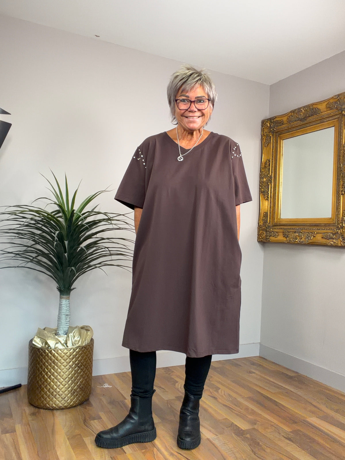 🔥 Sale No Return - Jersey Diamonte V Neck Dress/Tunic
