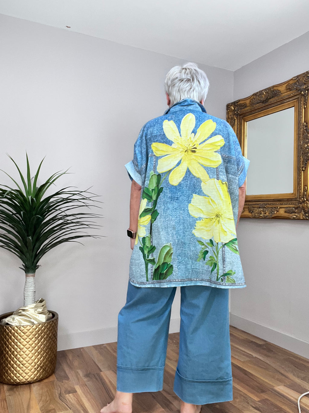 🔥 Sale No Return - Tangerine Floral Denim Shirt