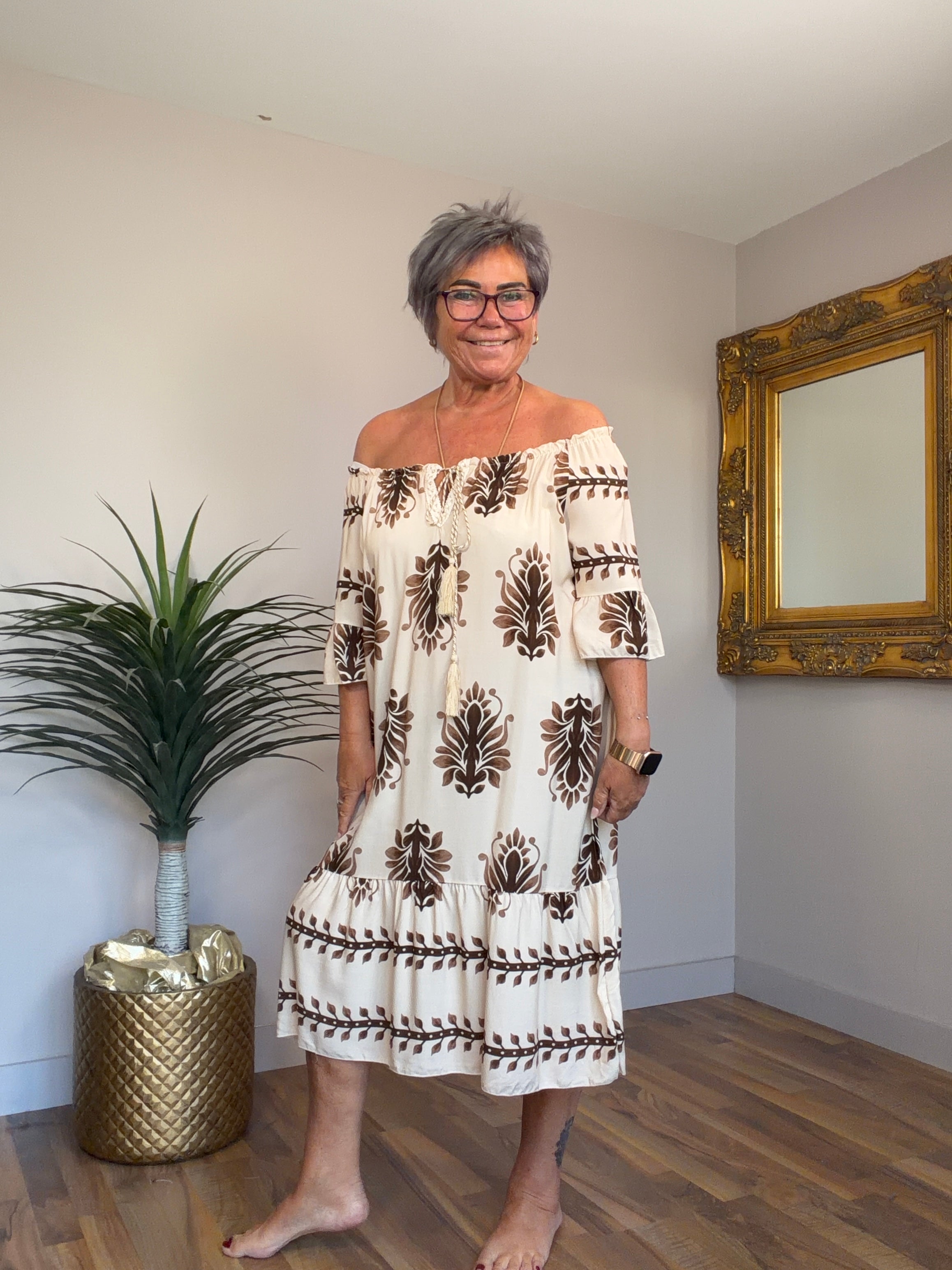 Damask Bardot Dress