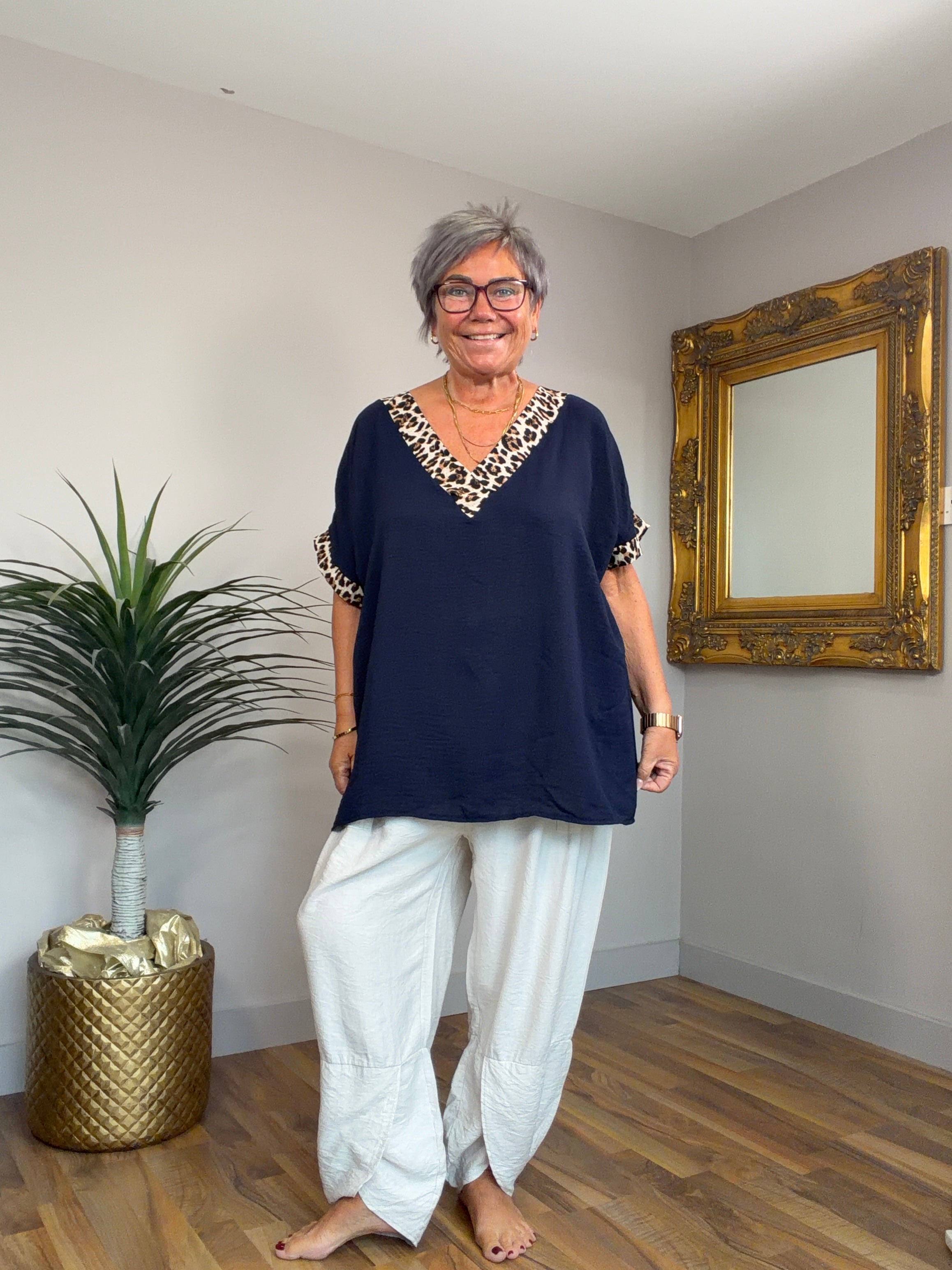 Animal Print Trim Top
