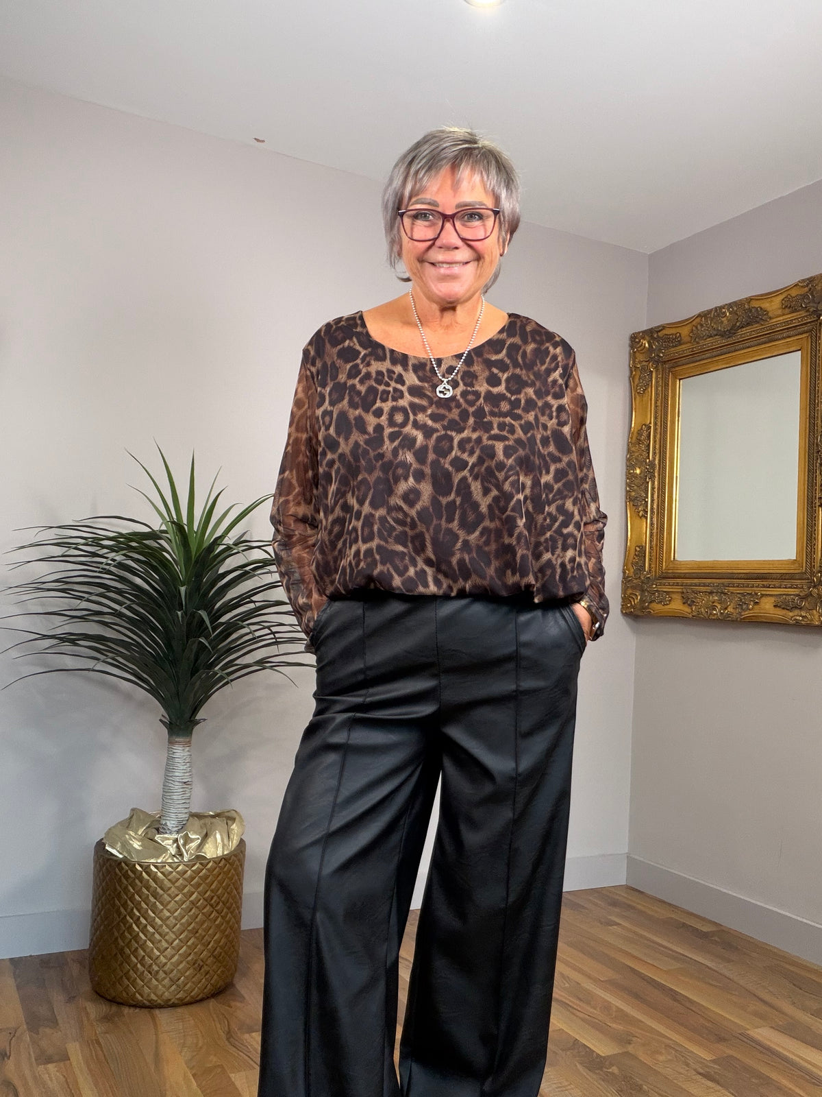 Animal Print Sheer Top