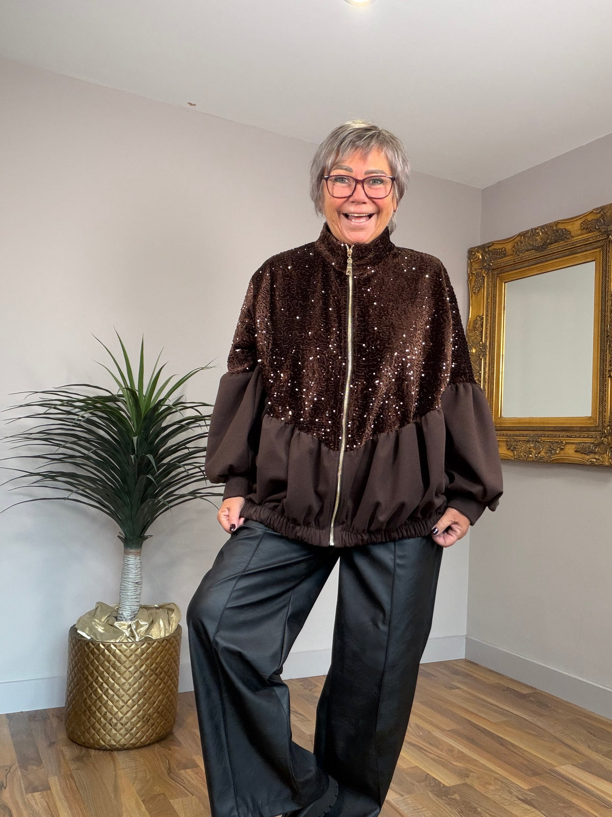 Sequin Style Zip through Jacket