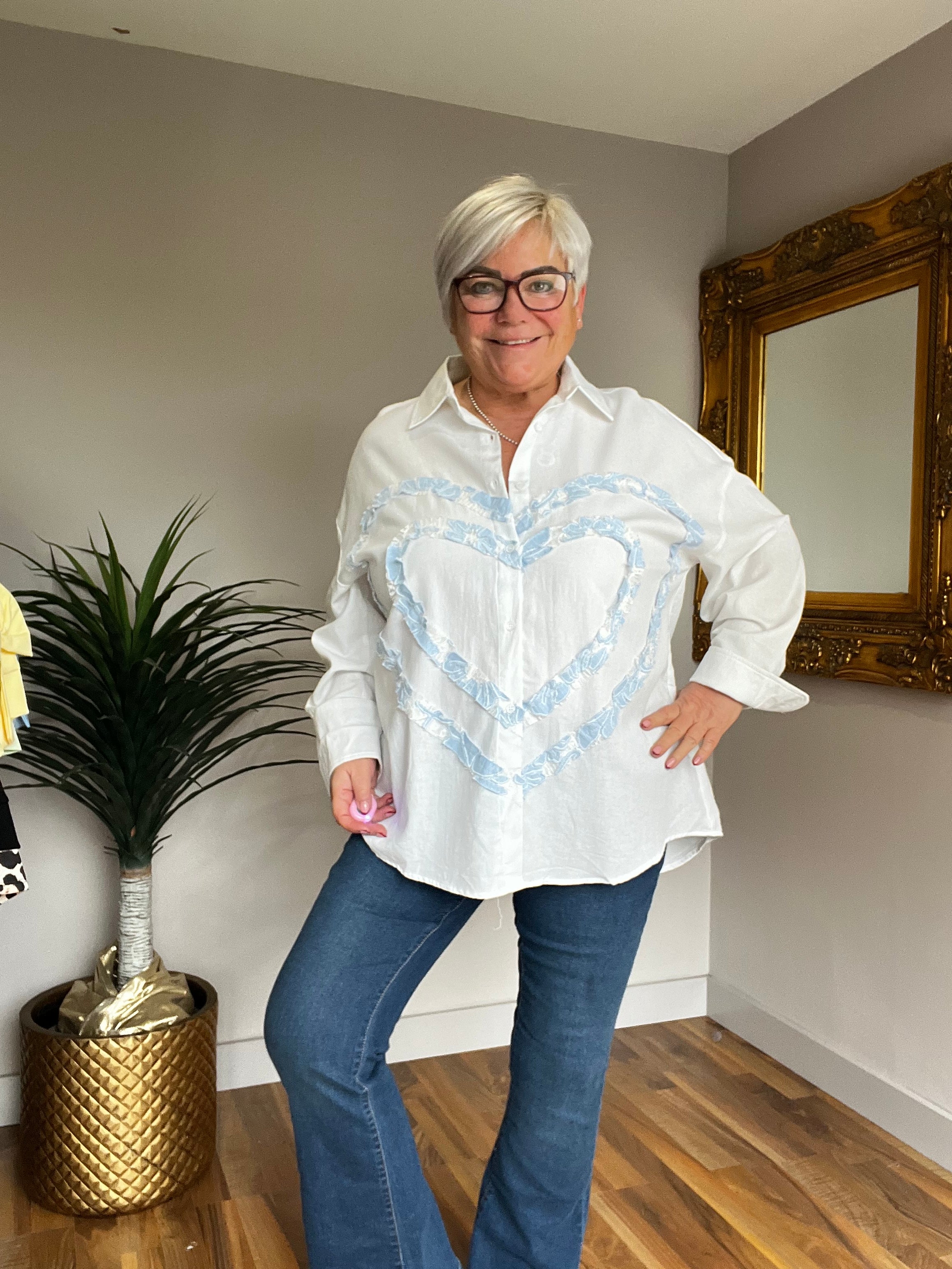 🔥 Sale No Return - Lola Love Heart White Shirt