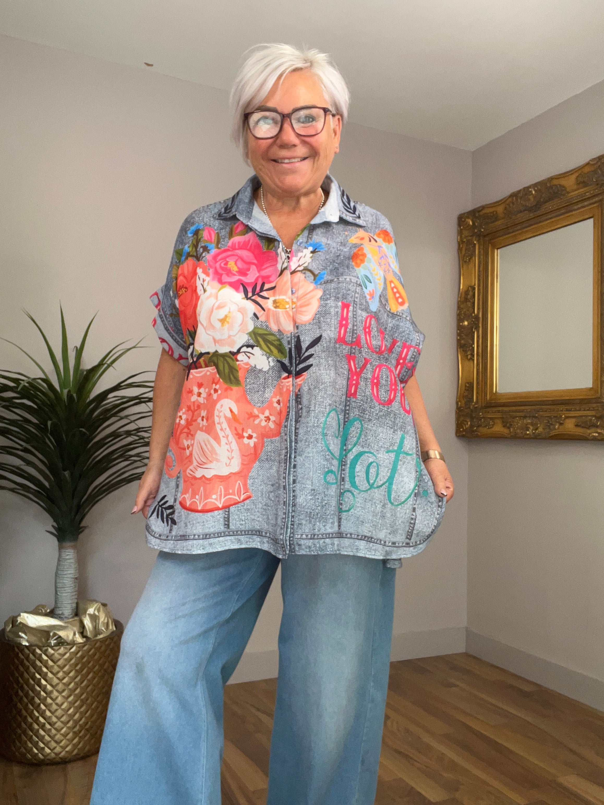 🔥 Sale No Return - Floral Denim Look Shirt