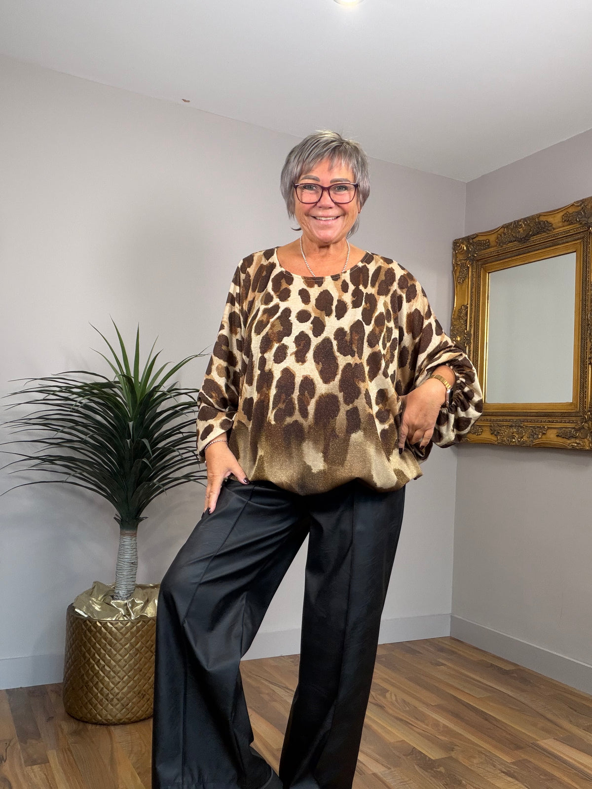 Animal Print Balloon Hem Top