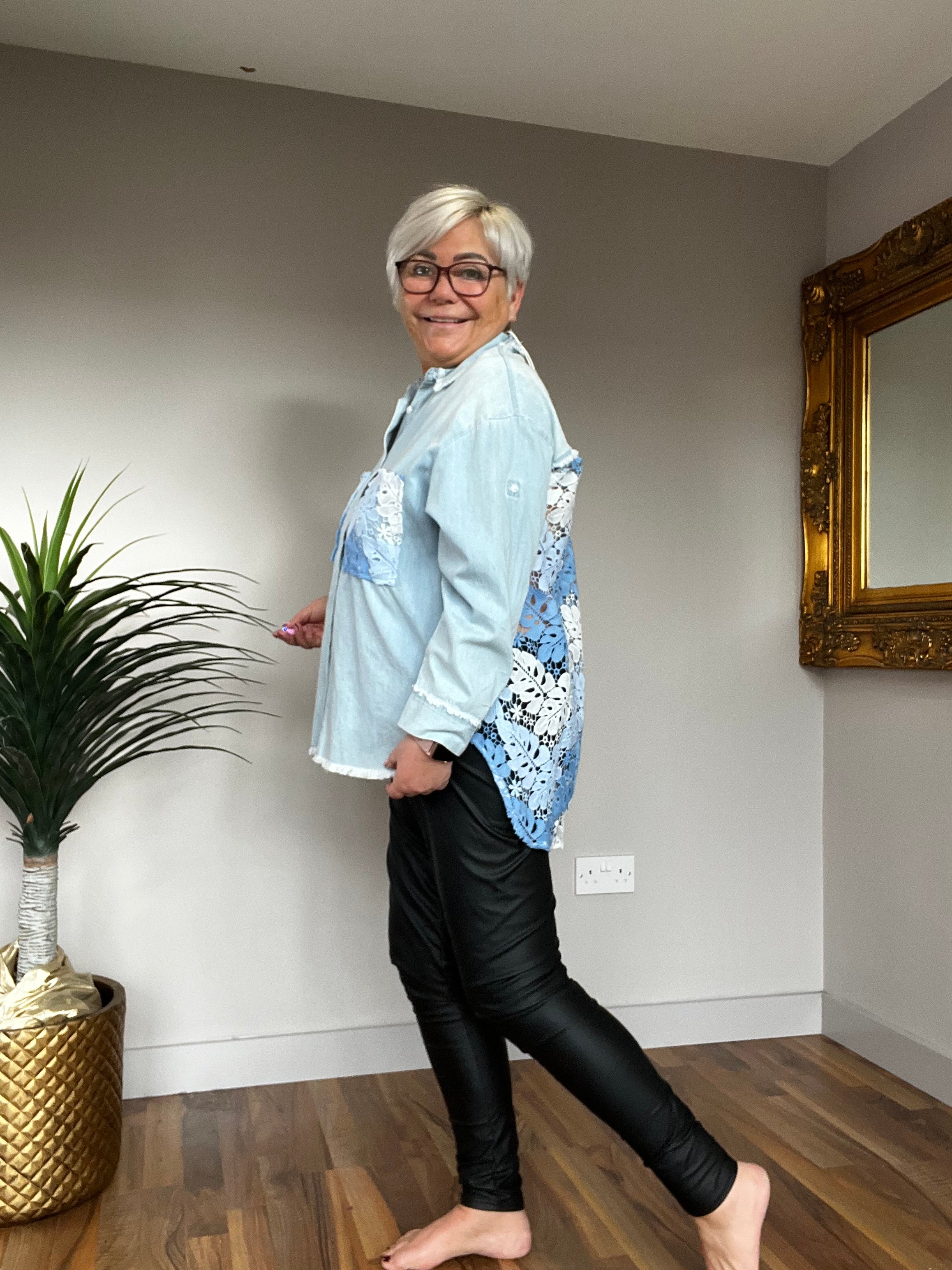 🔥 Sale No Return - Dannie Light Denim Crochet Shirt