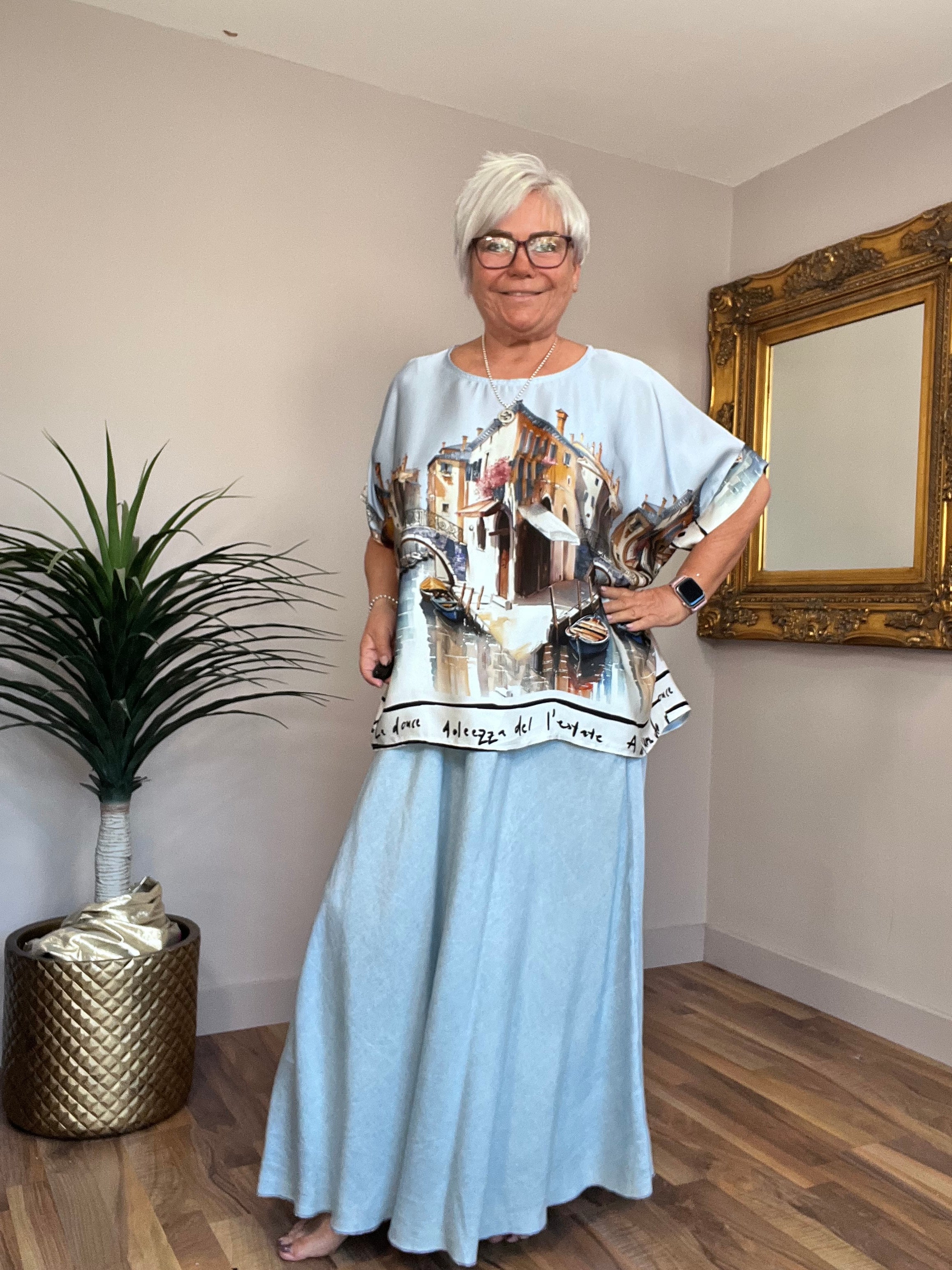 Belted Chambray Skirt