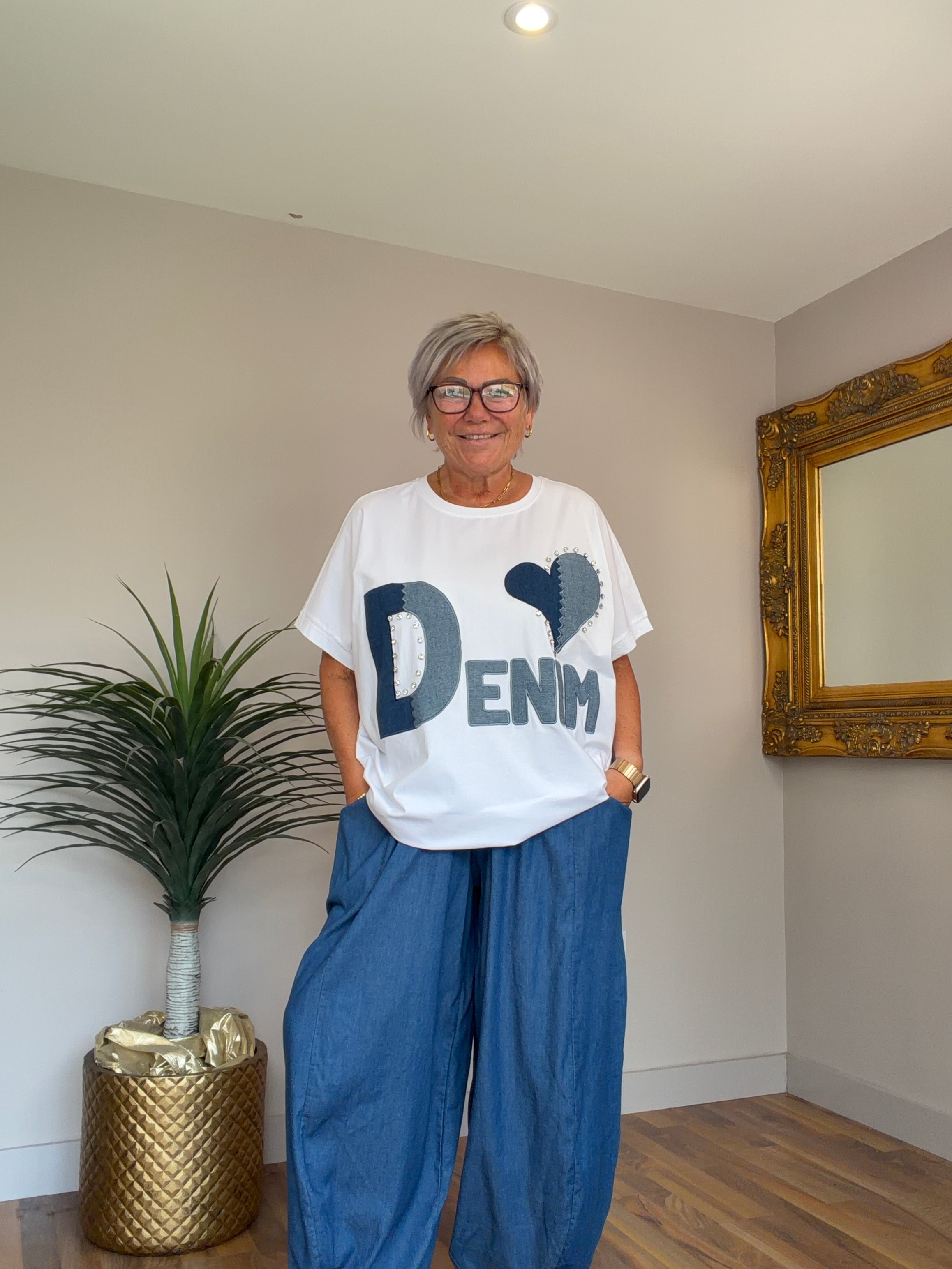 Denim White T -Shirt