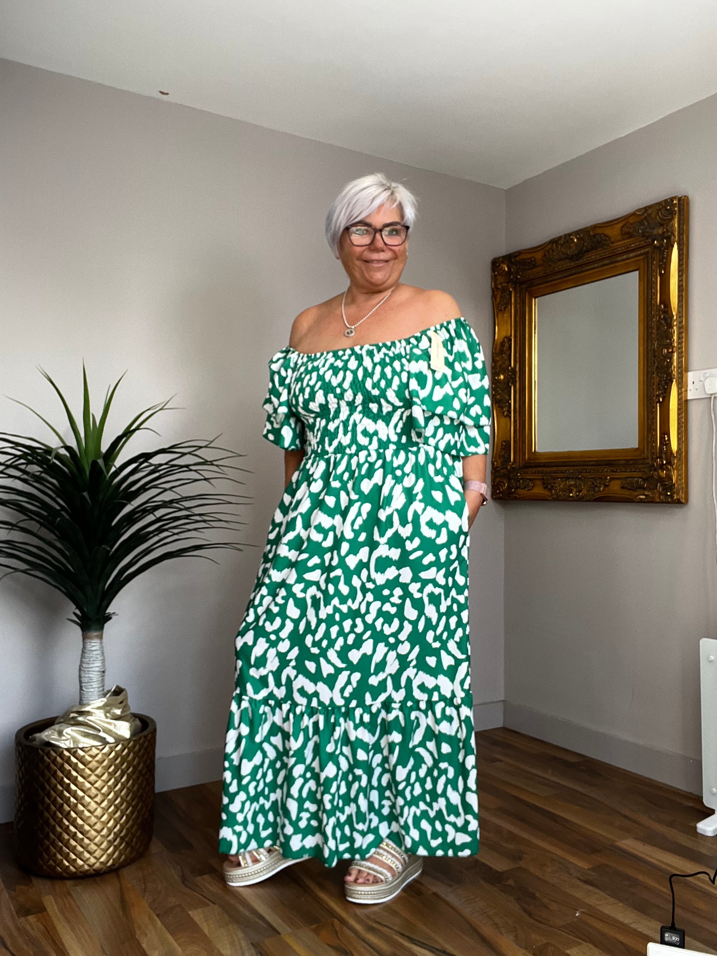 Pattie Patterned Bardot Dress