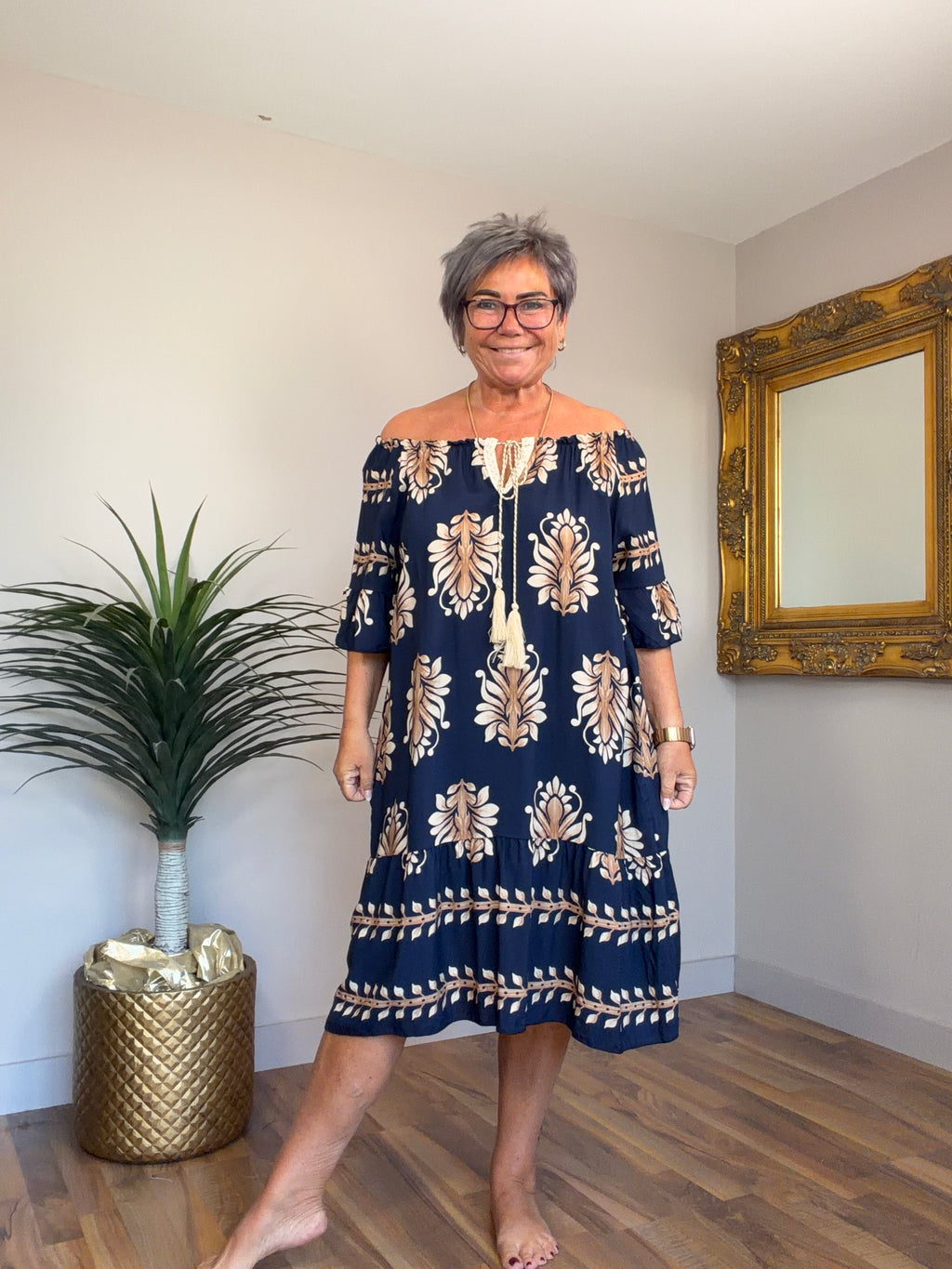 Damask Bardot Dress