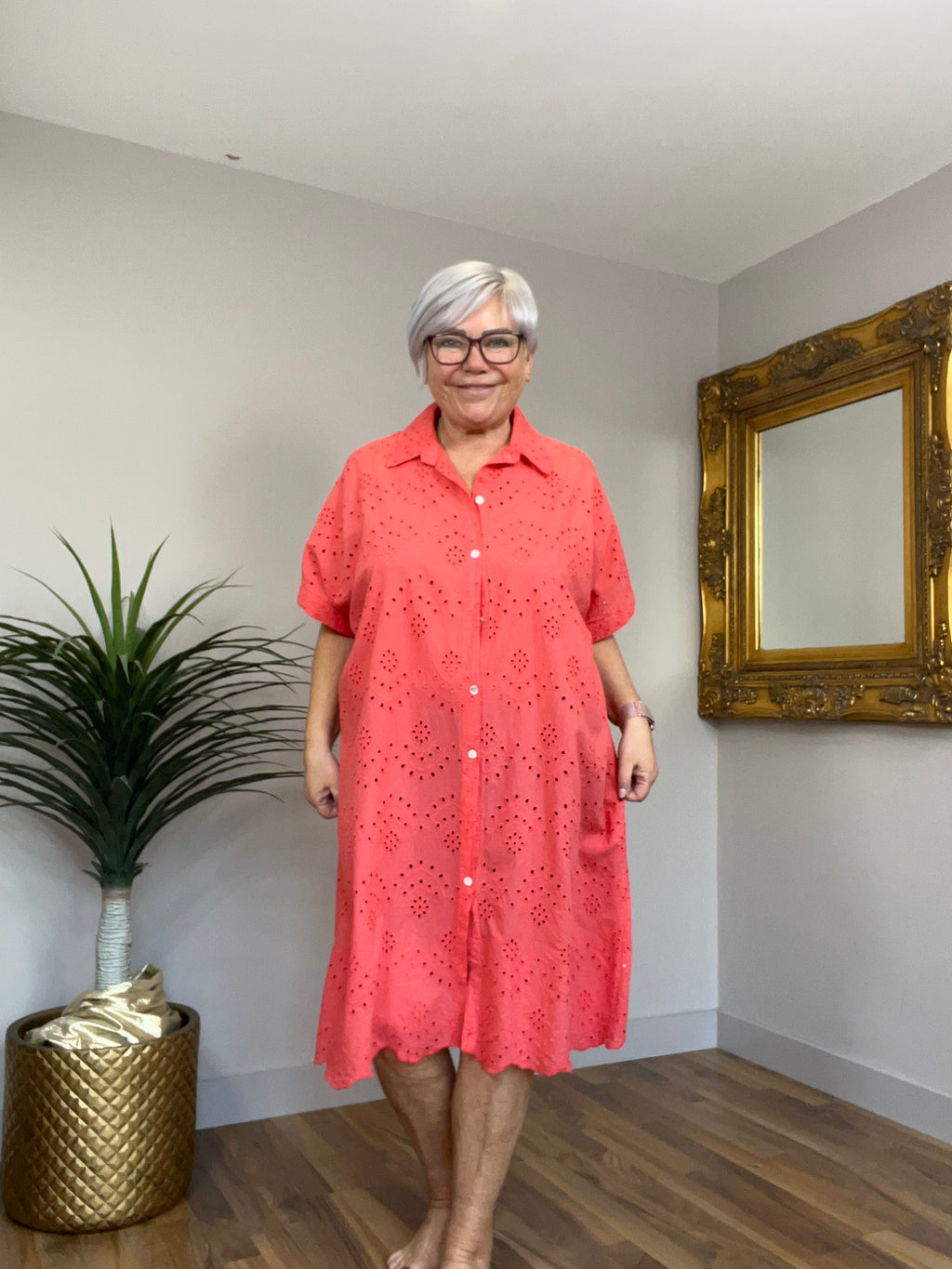 Broiderie Anglaise Shirt Dress/Cover Up