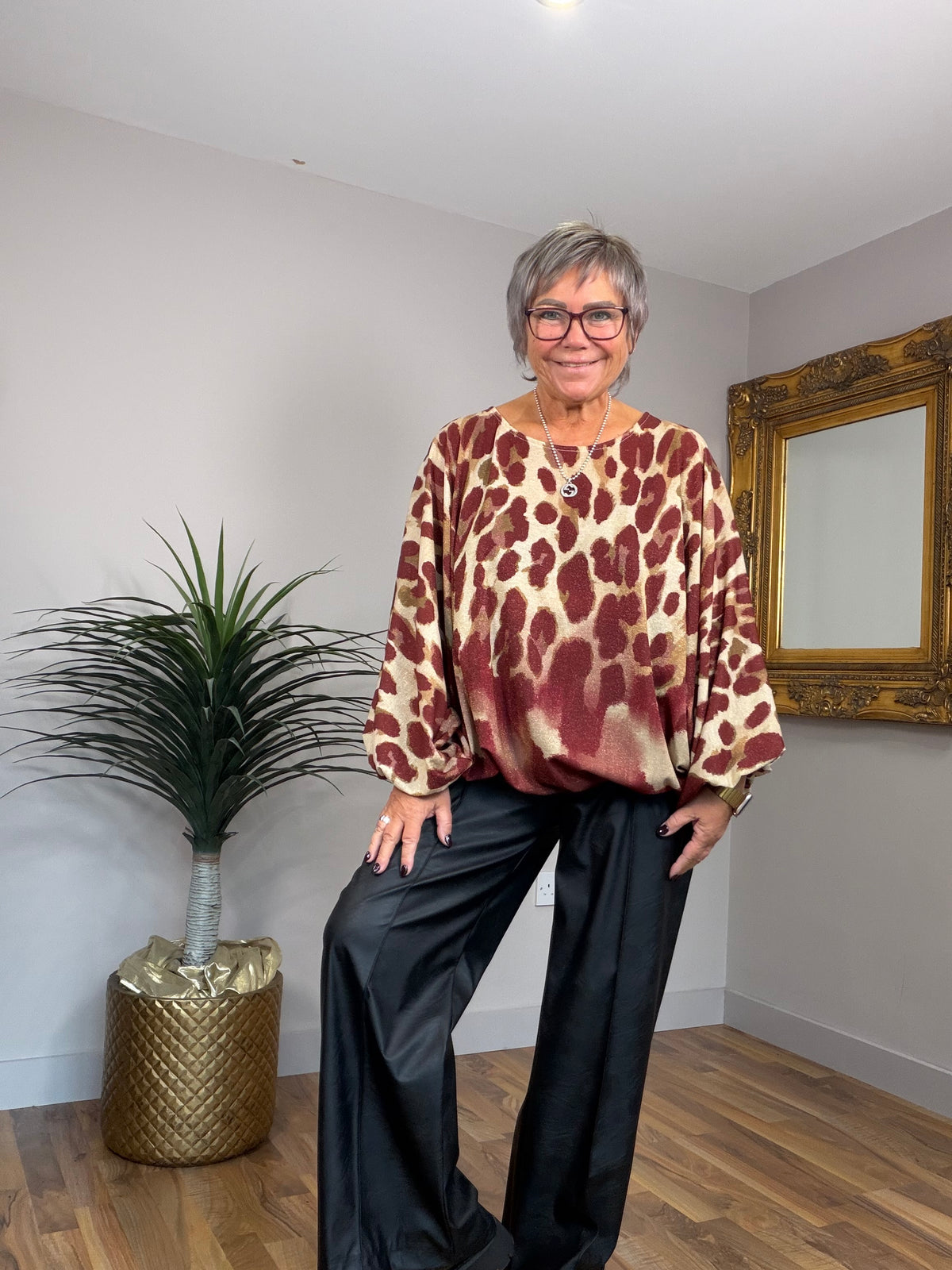 Animal Print Balloon Hem Top
