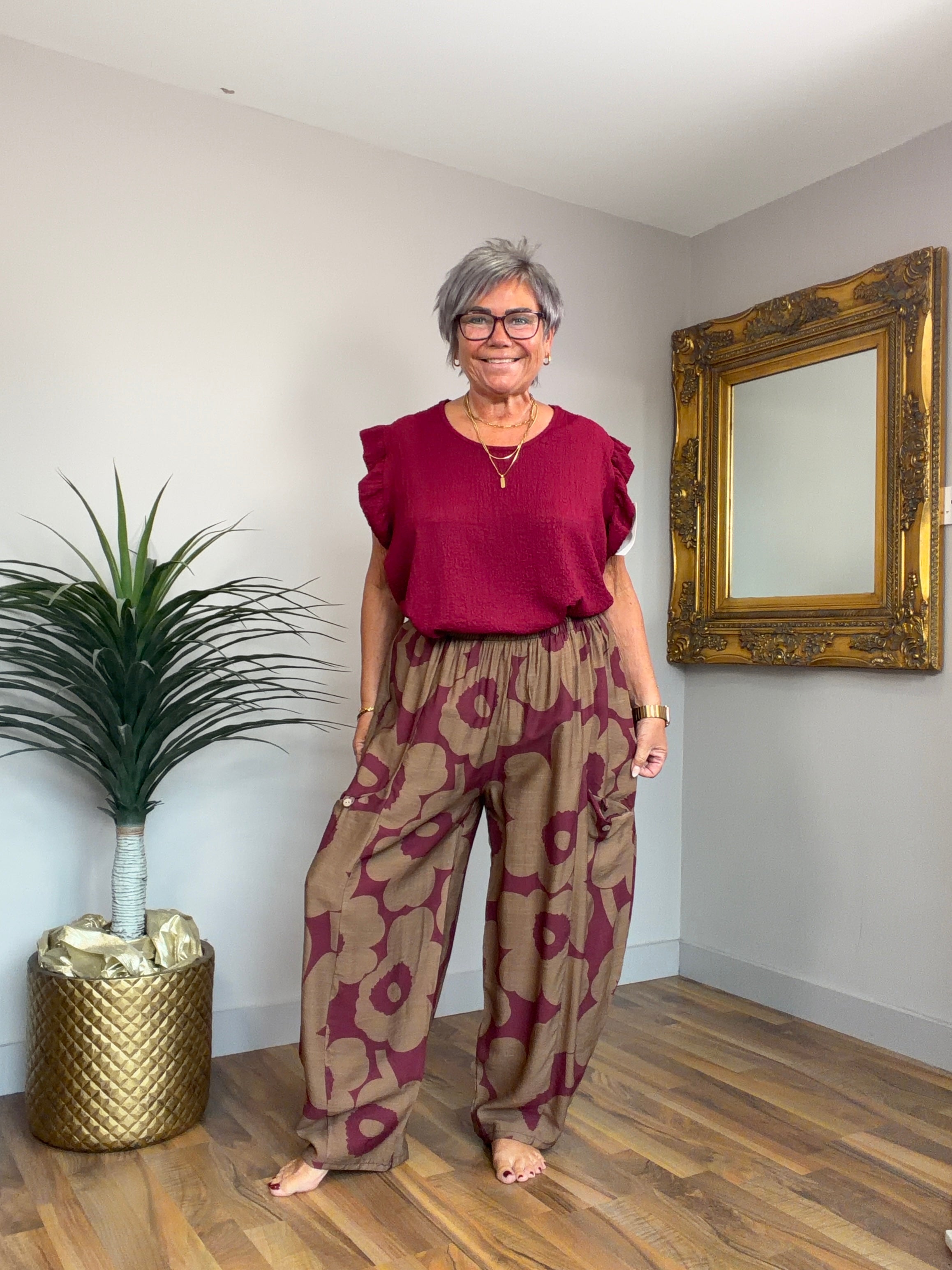 Floral Barrel Leg Lightweight Pants