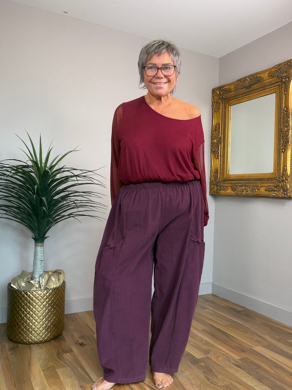 Needlecord Barrel Leg Pants