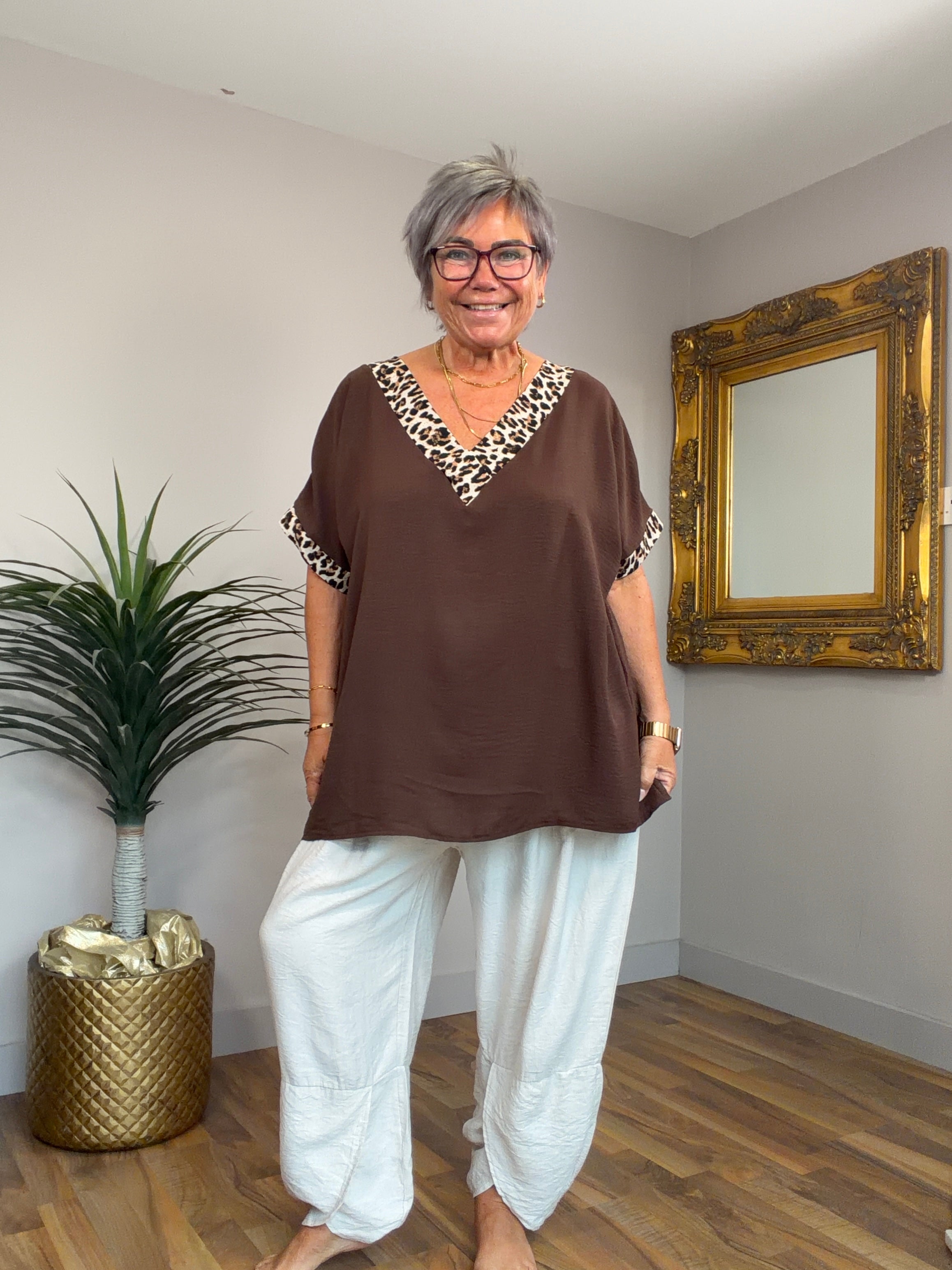Animal Print Trim Top