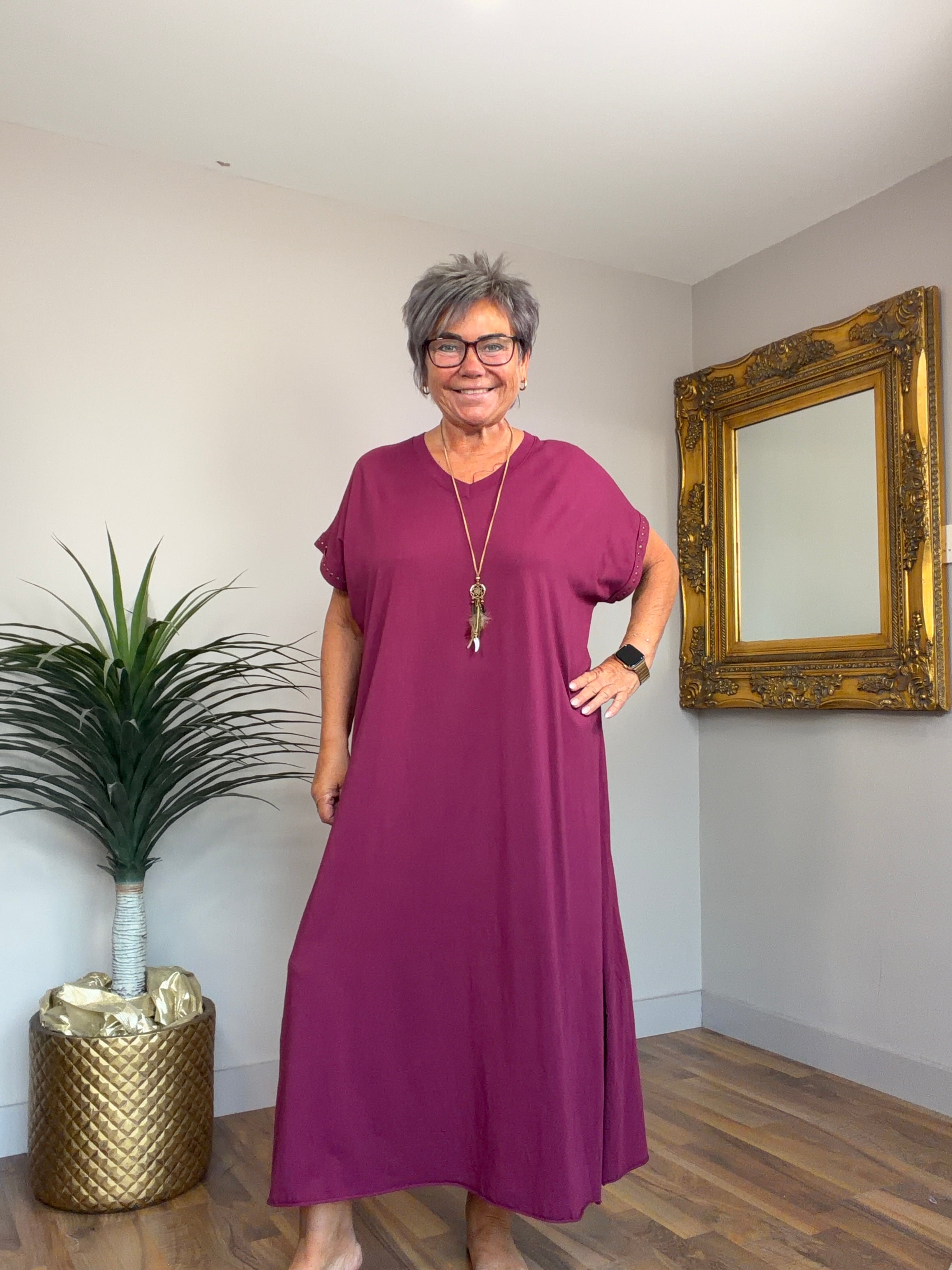 Jody Cotton/Jersey V Neck Dress