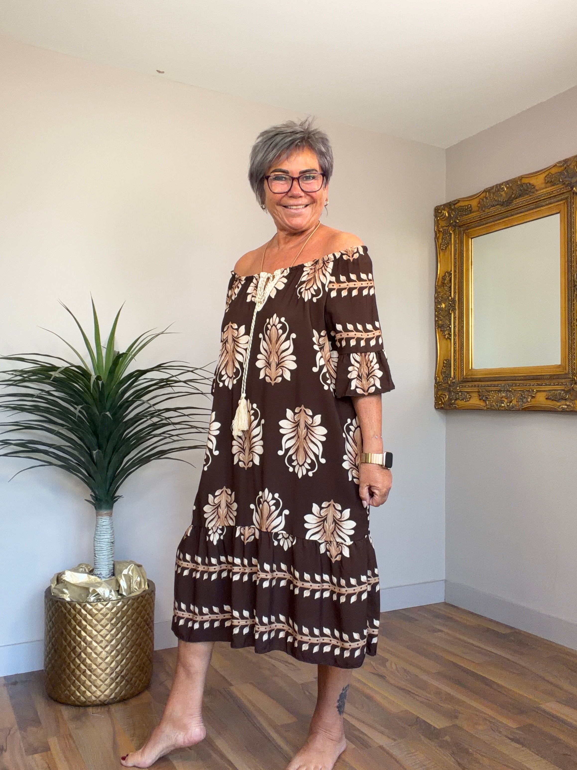 Damask Bardot Dress