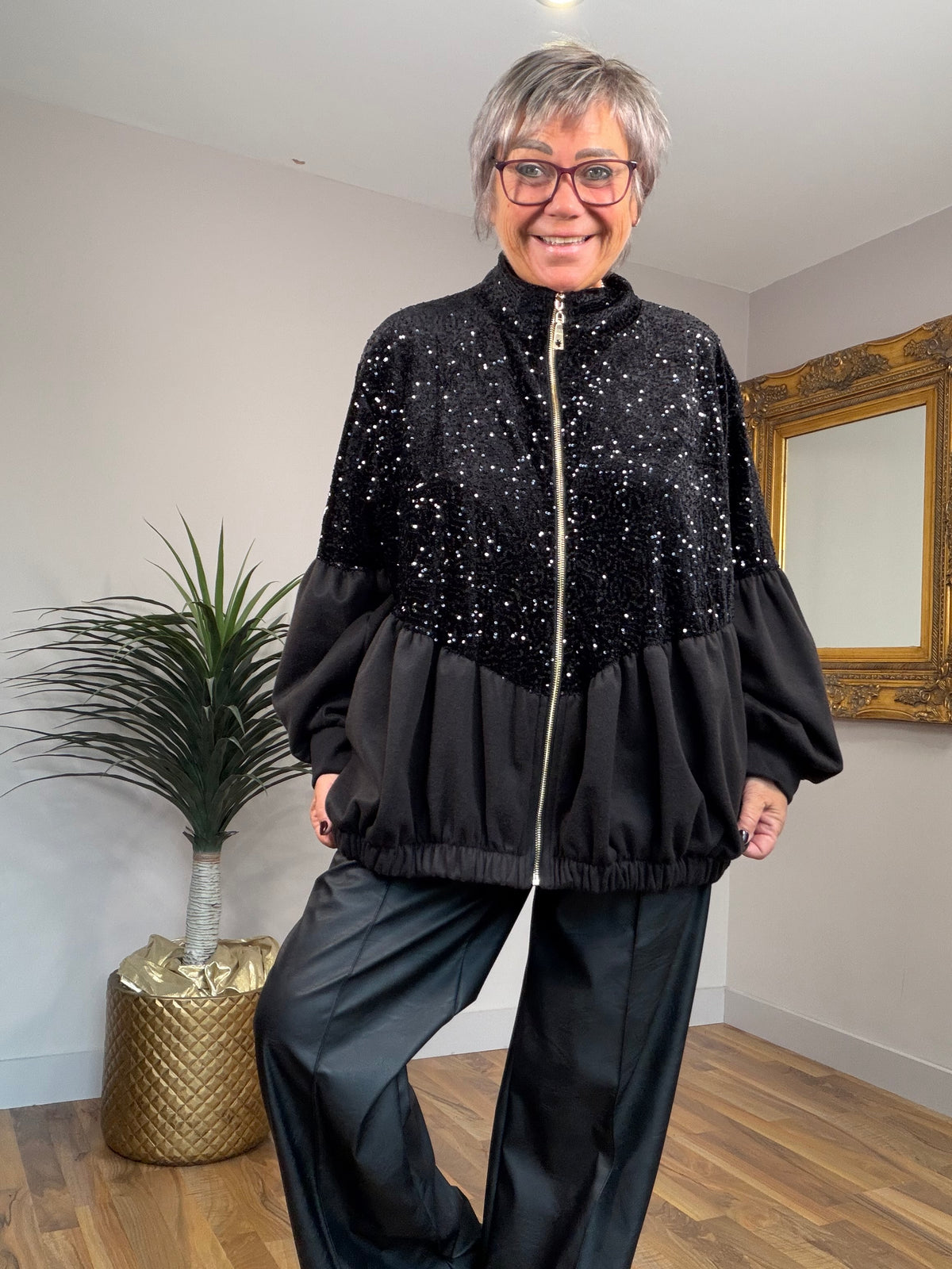 Sequin Style Zip through Jacket