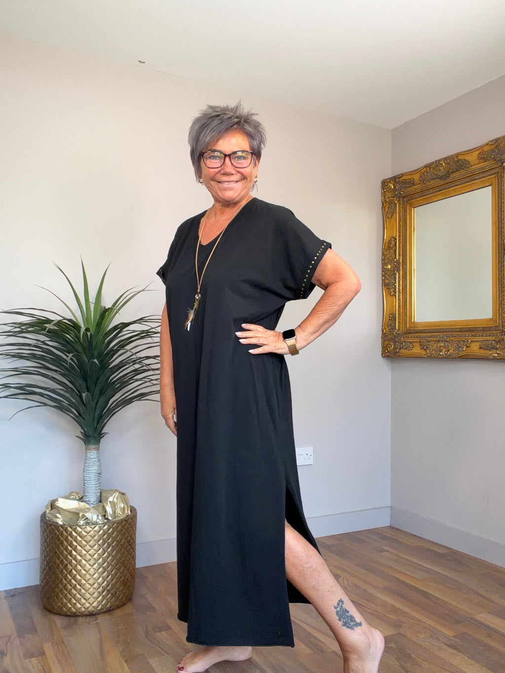 Jody Cotton/Jersey V Neck Dress