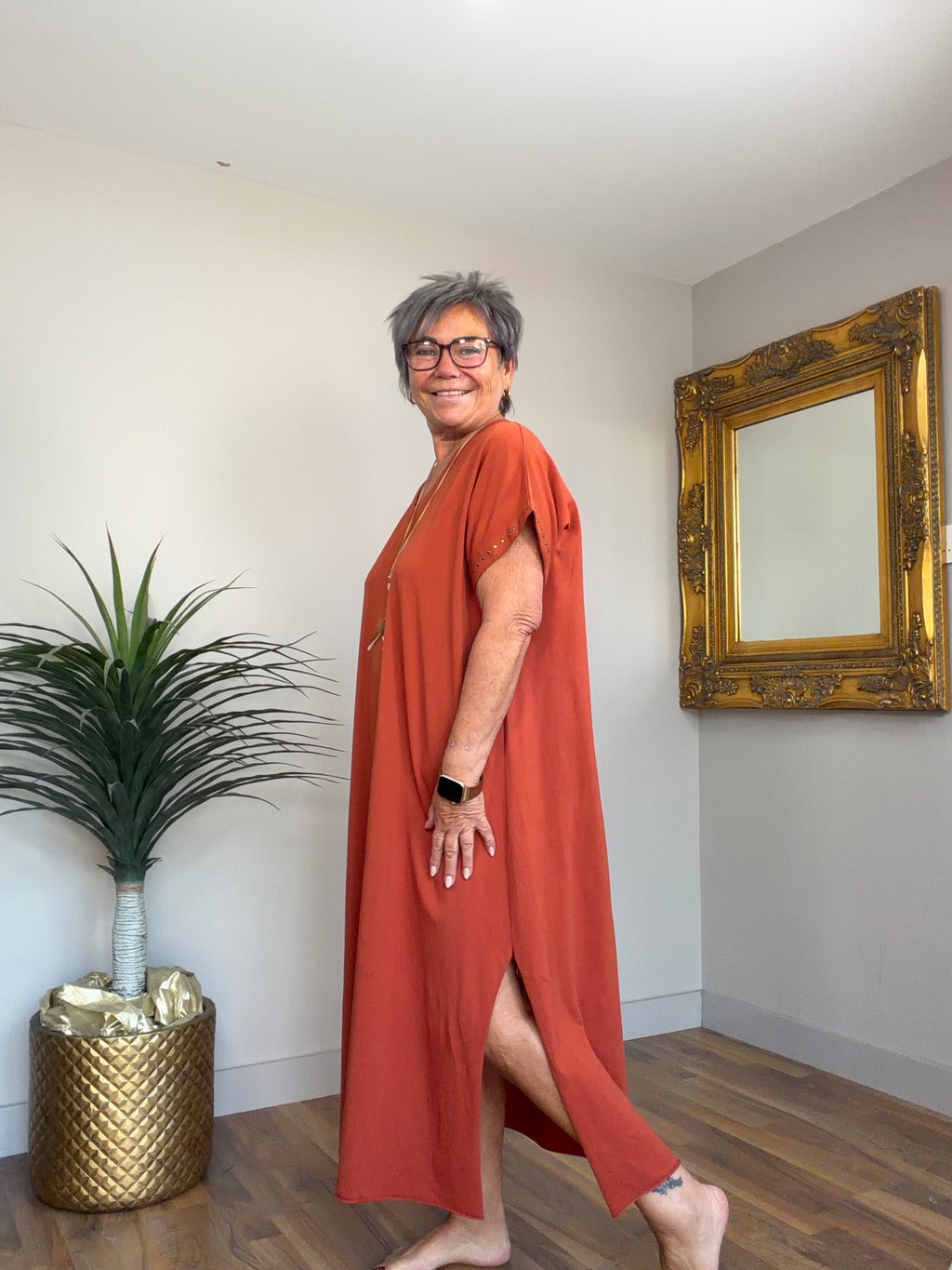 Jody Cotton/Jersey V Neck Dress