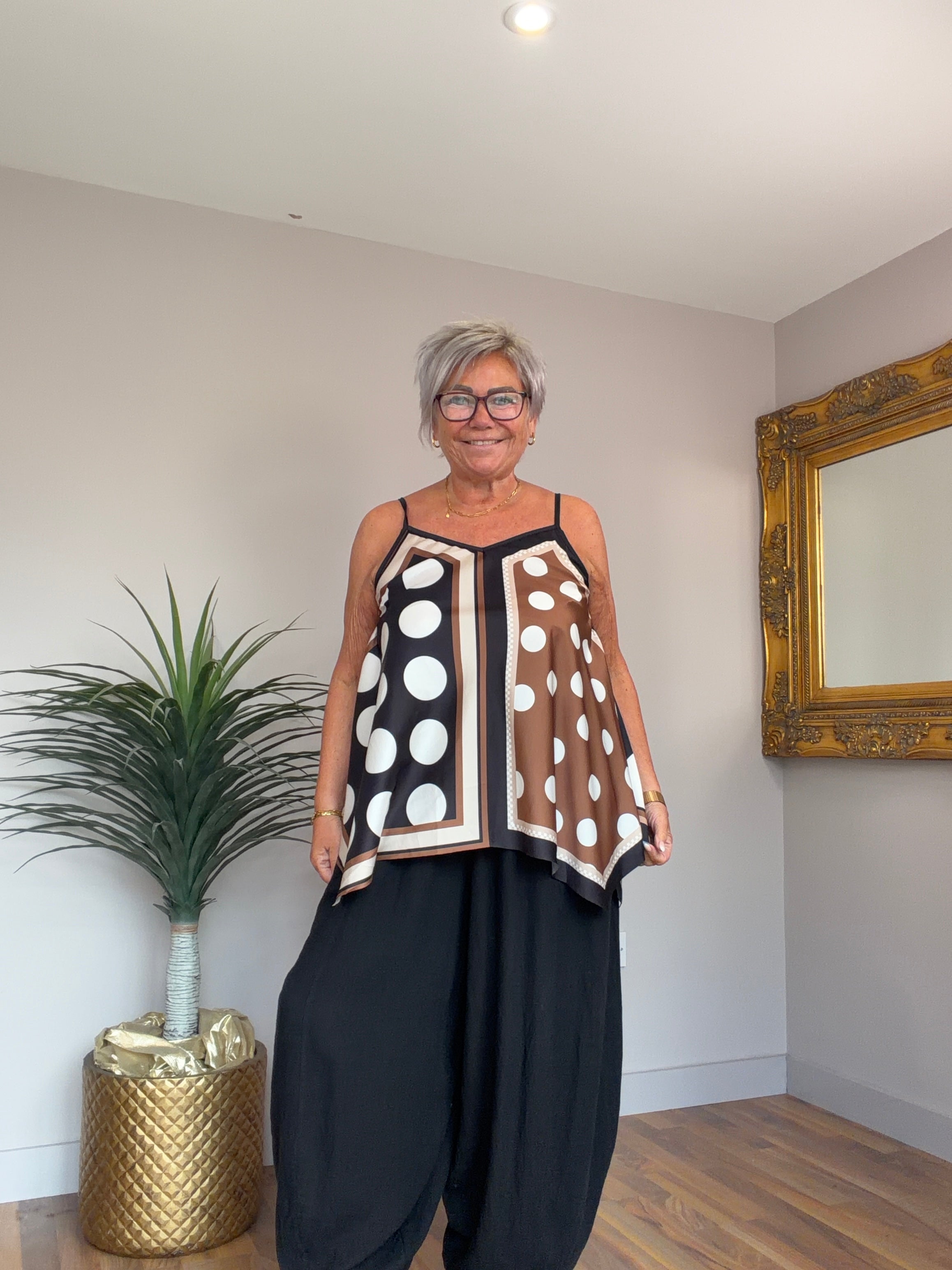 Porscha Silk Mix Polka Dot Vest Top
