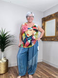 Chambray Frayed Balloon Pants