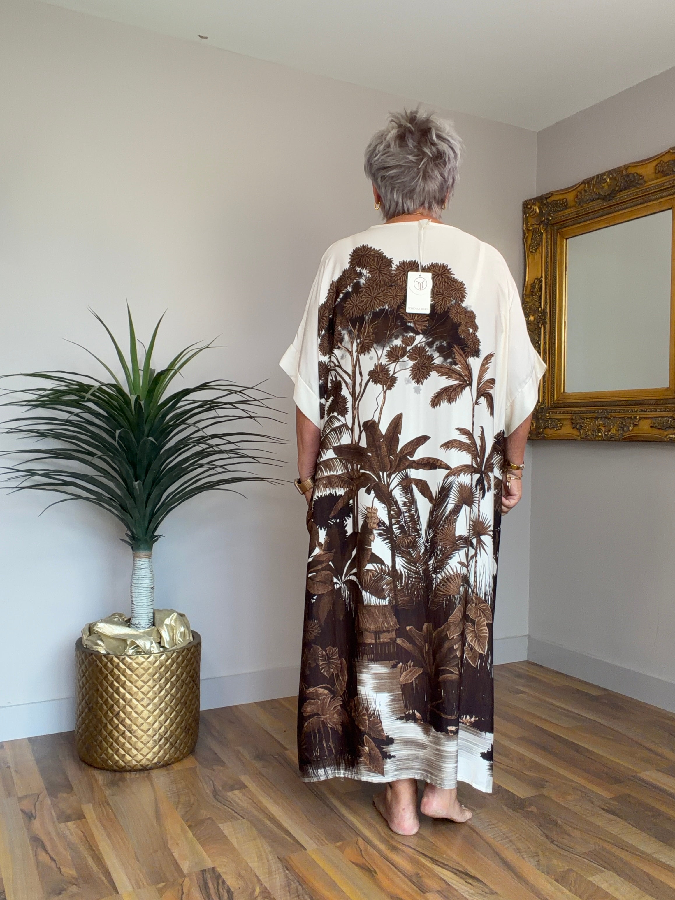 Silk Mix Palm Tree Pocket Dress