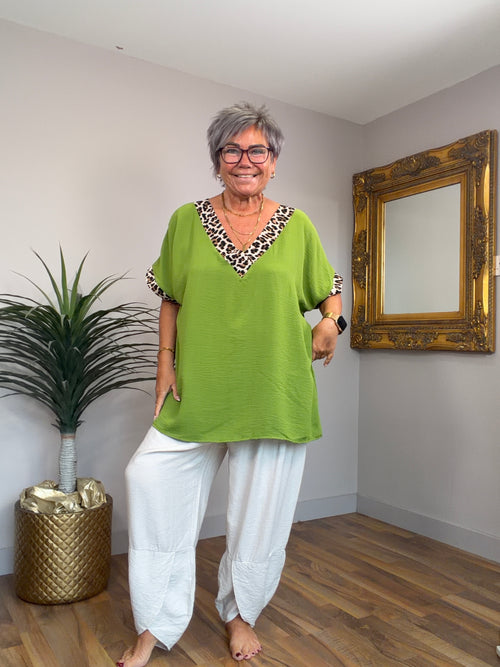 Animal Print Trim Top