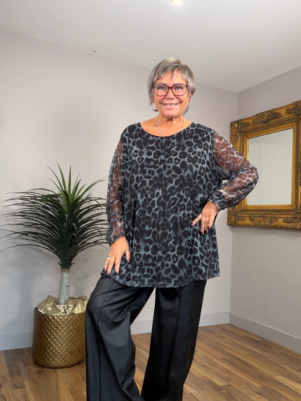 Animal Print Sheer Top